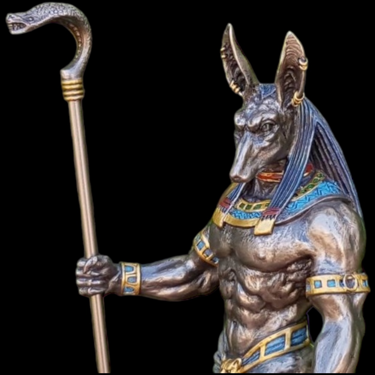 Figurina Zeul Egiptean Anubis Cu Cobra Din Rasina 12 Cm X 9 Cm X 26