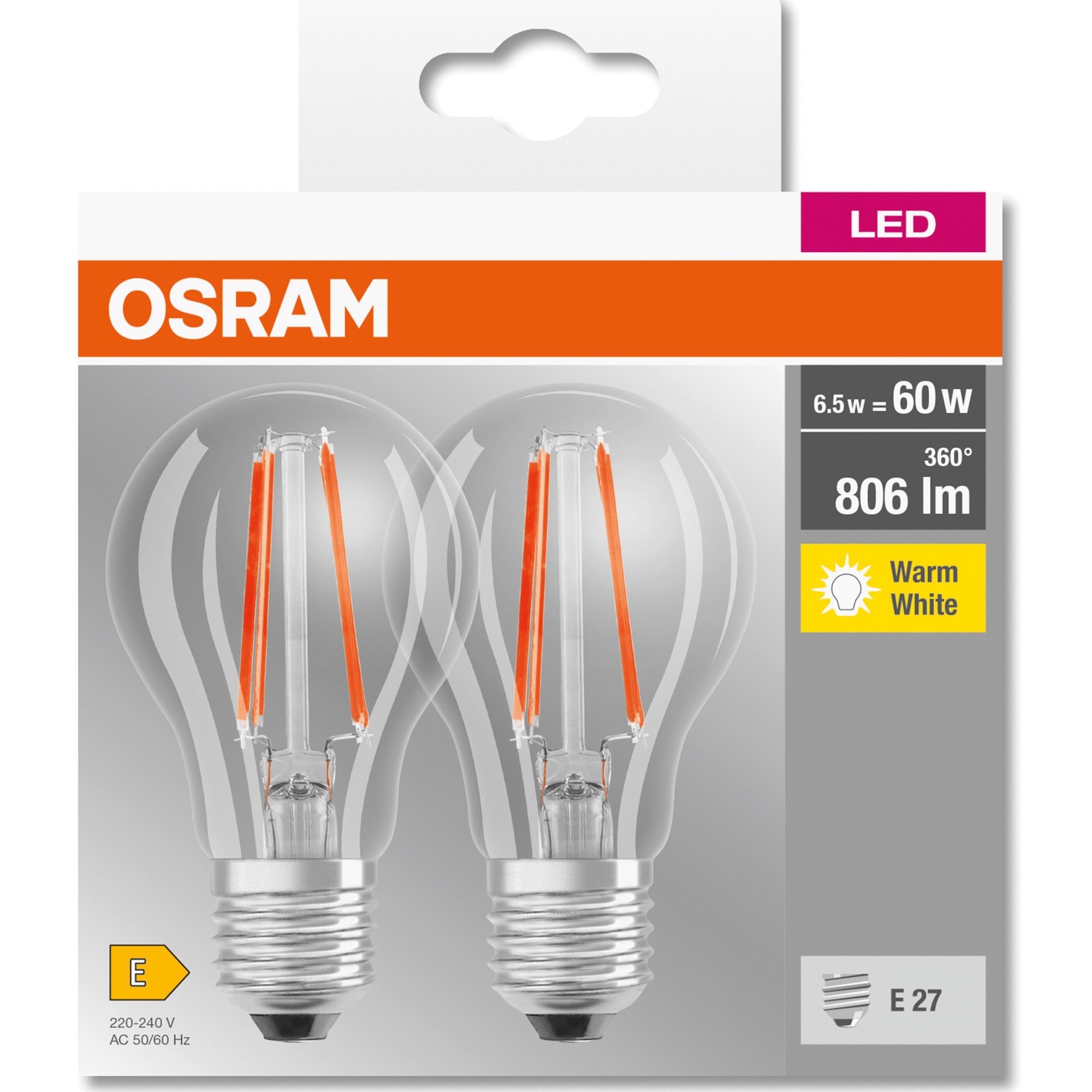 Set Becuri Led Osram Base Filament A E W W Lm