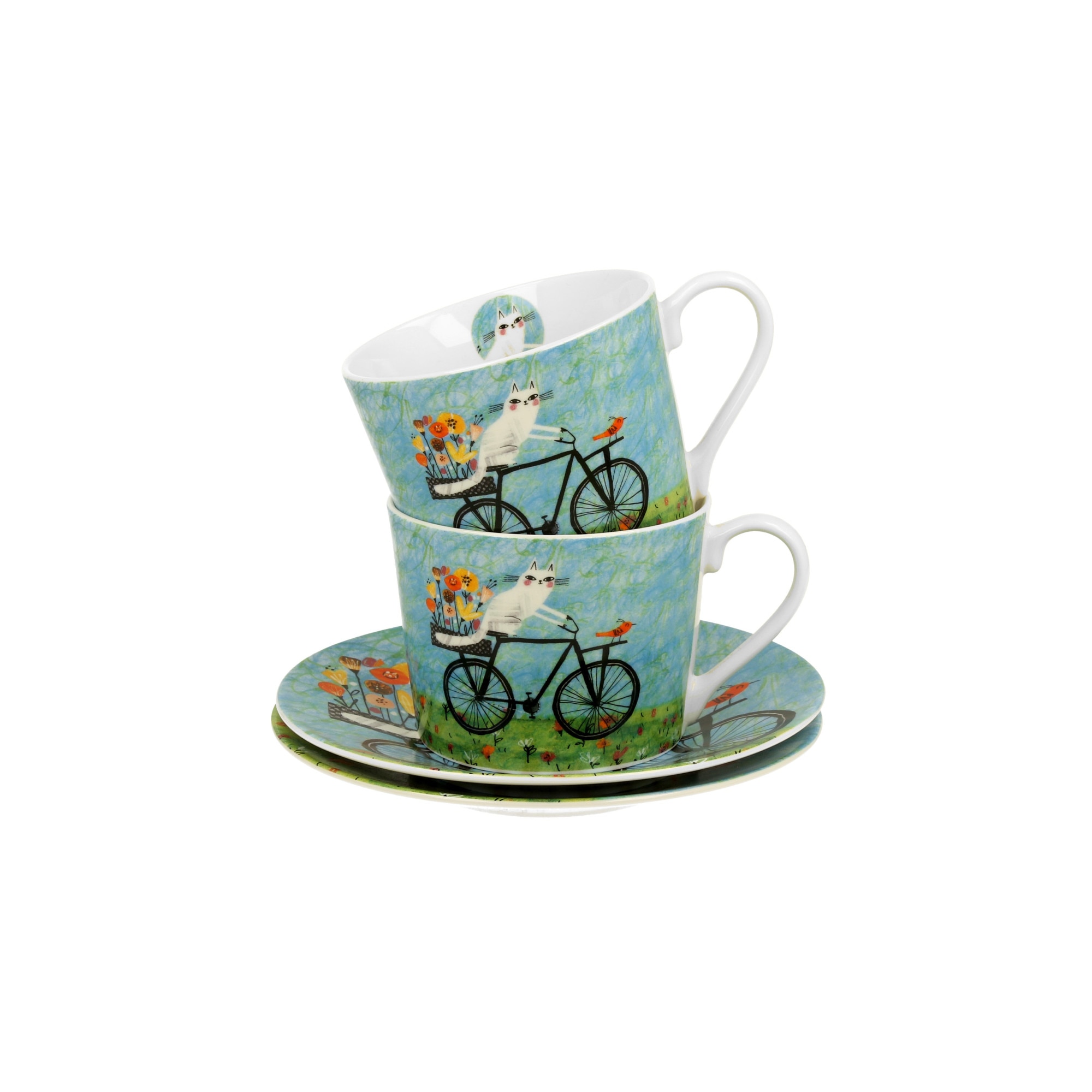 Set Cesti Cu Farfurioare Duo Pisici Pe Bicicleta Ml Multicolor