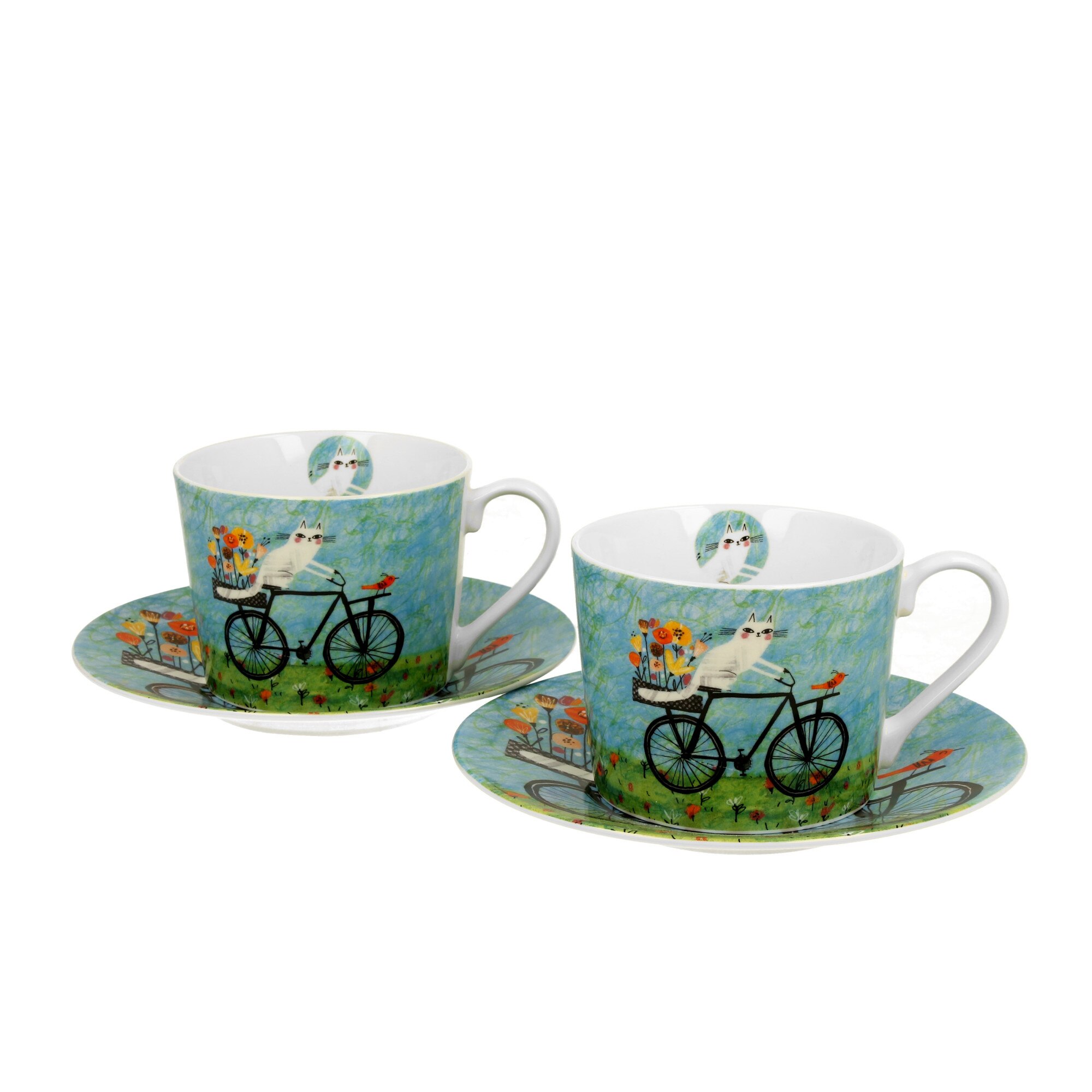 Set Cesti Cu Farfurioare Duo Pisici Pe Bicicleta Ml Multicolor