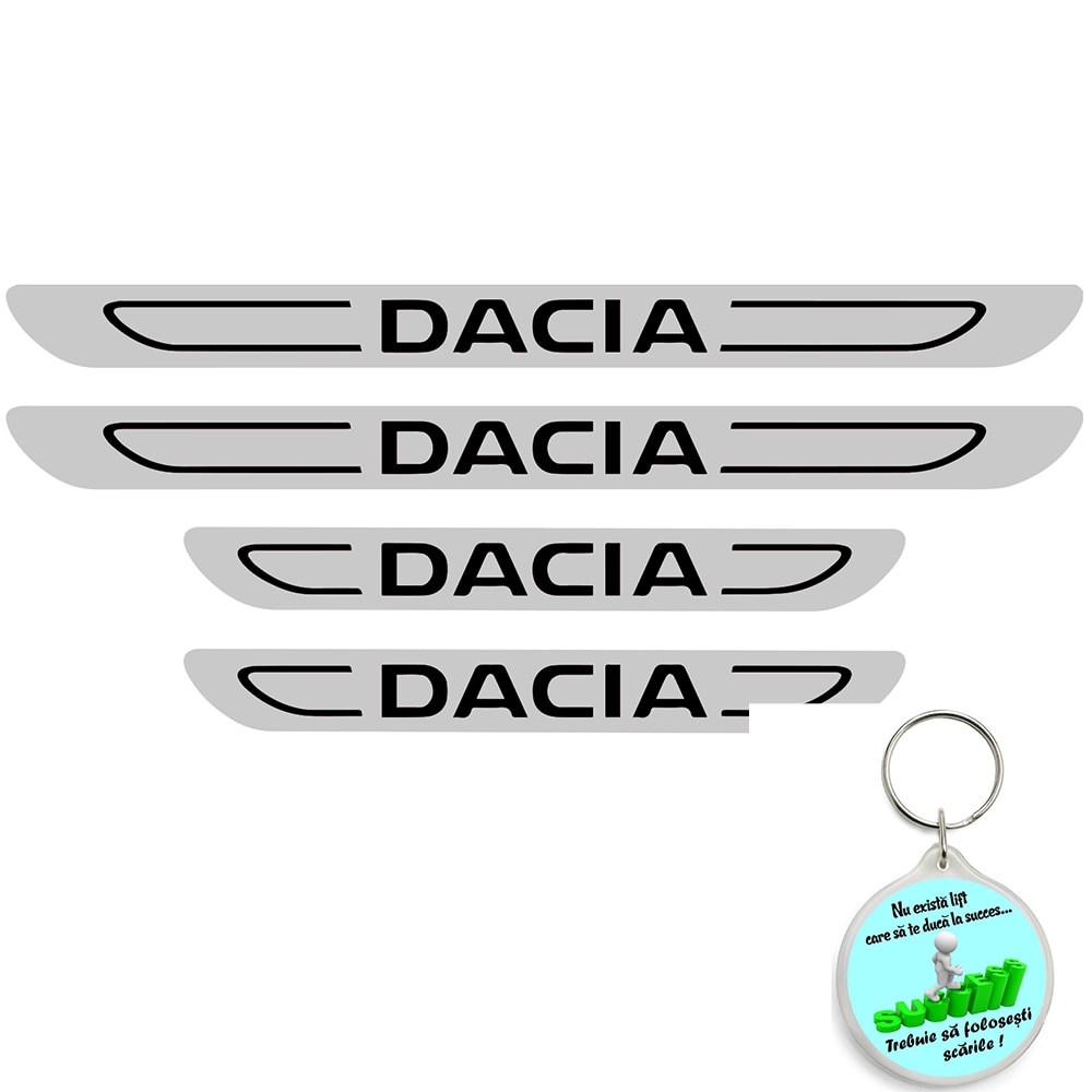 Set 4 Protectii Praguri Auto Autoadezive Dacia Negru Si Breloc Drumul