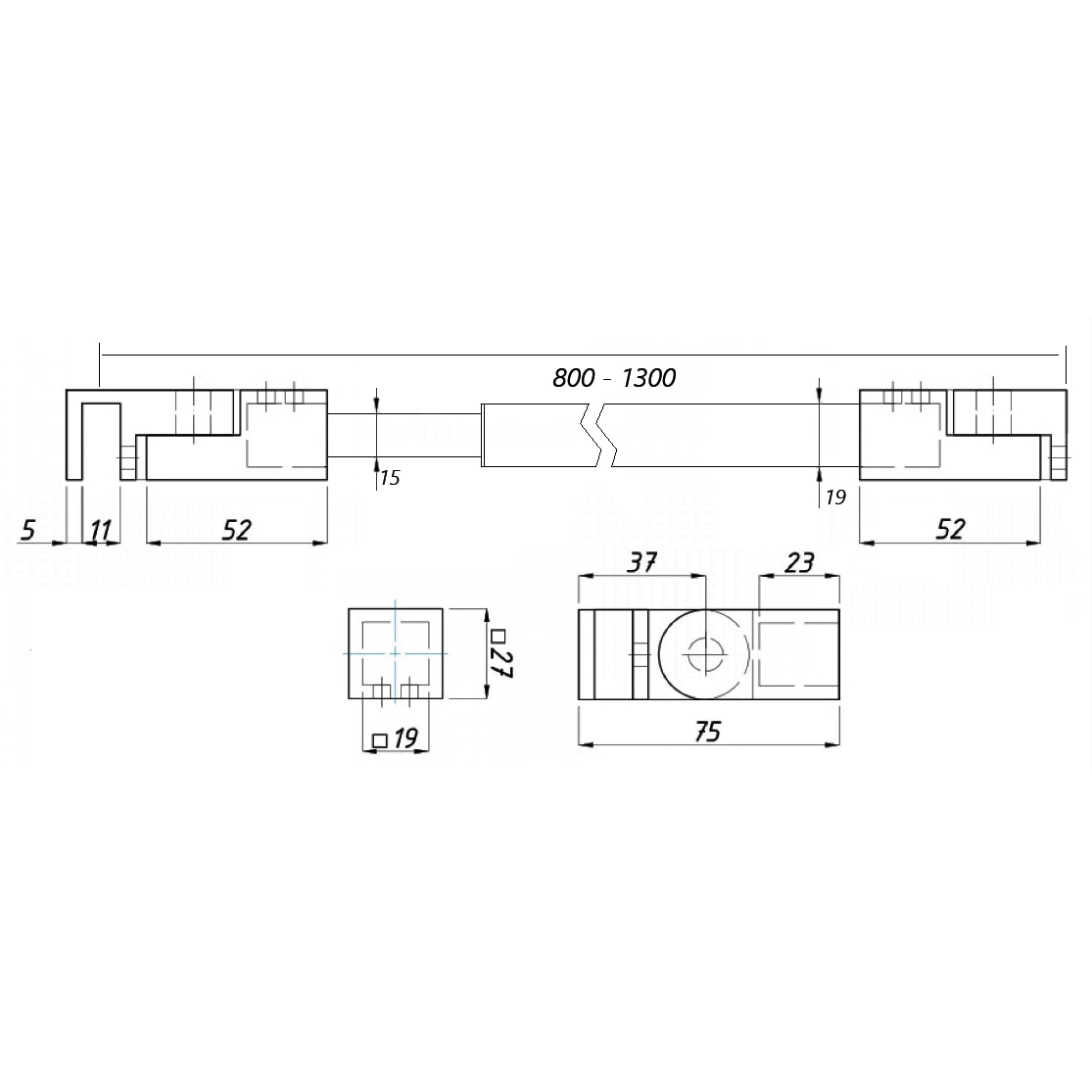 Bara Stabilizatoare Reglabila Perete Sticla Patrata KOR 618R 800