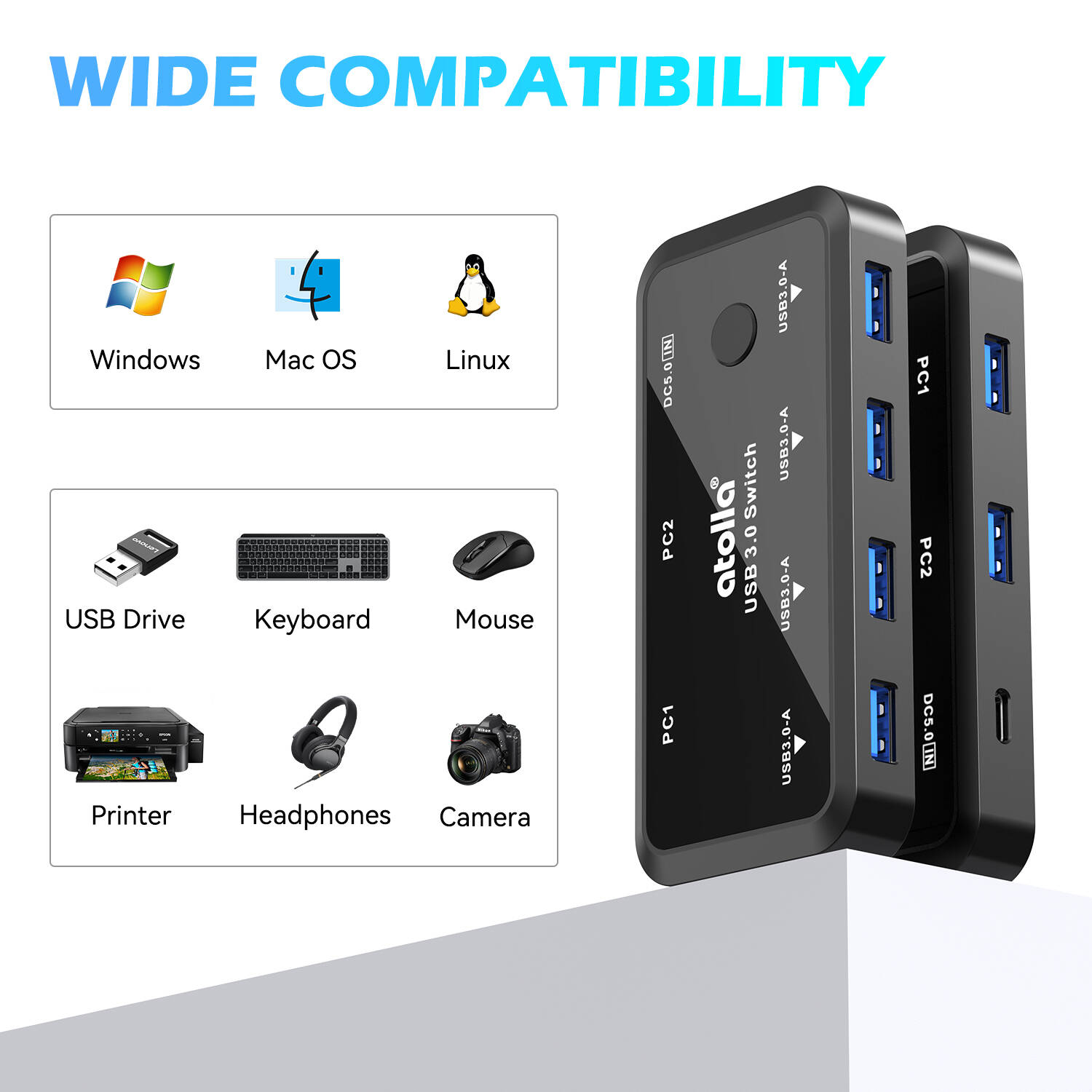 Hub USB KVM 2x4 Atolla USB La 4 X USB 3 0 Sharing Switch Selector