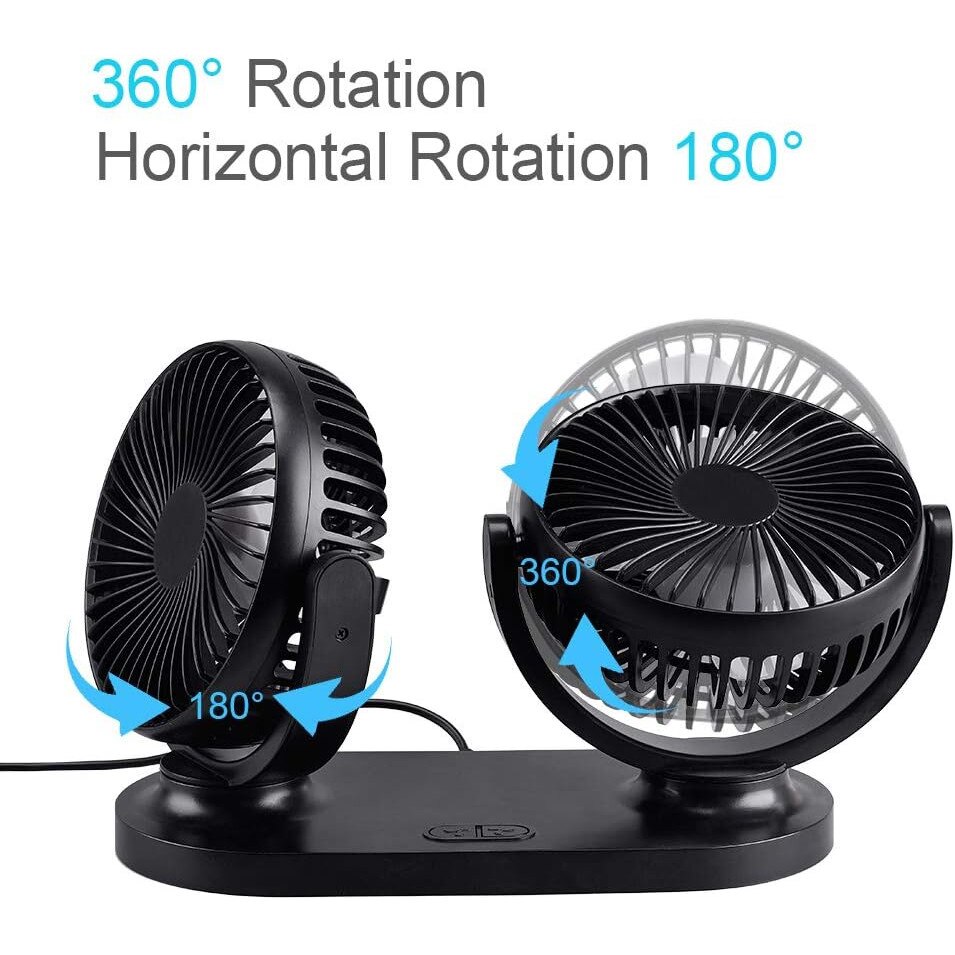 Ventilator Dublu Sunmostar Rotatie De 360 3 Viteze USB Mini Negru