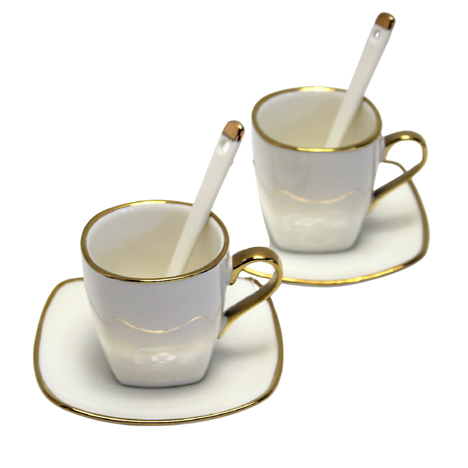 Set De 2 Cesti Din Portelan Pentru Espresso Cu Farfurii Si Lingurite