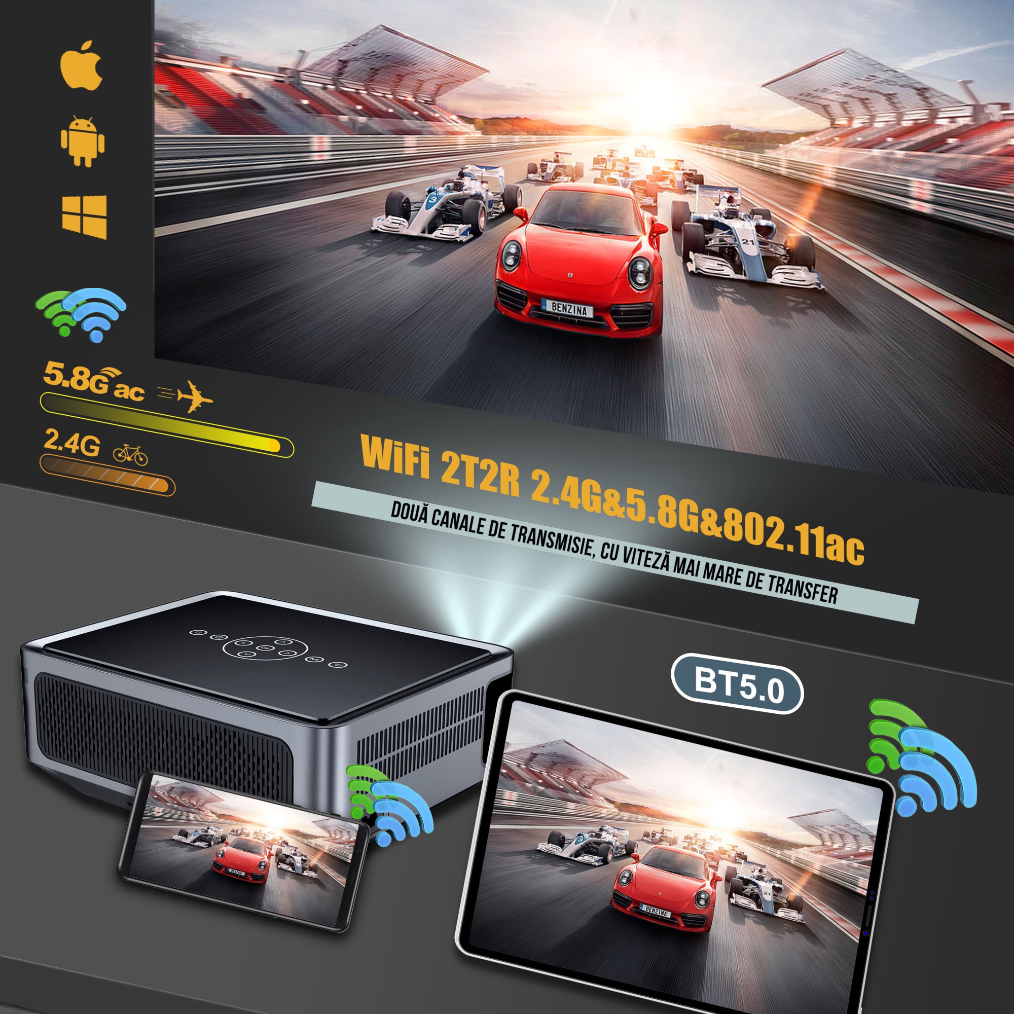 Videoproiector SeveShop Android Si Wi Fi Bluetooth Portabil 12 000