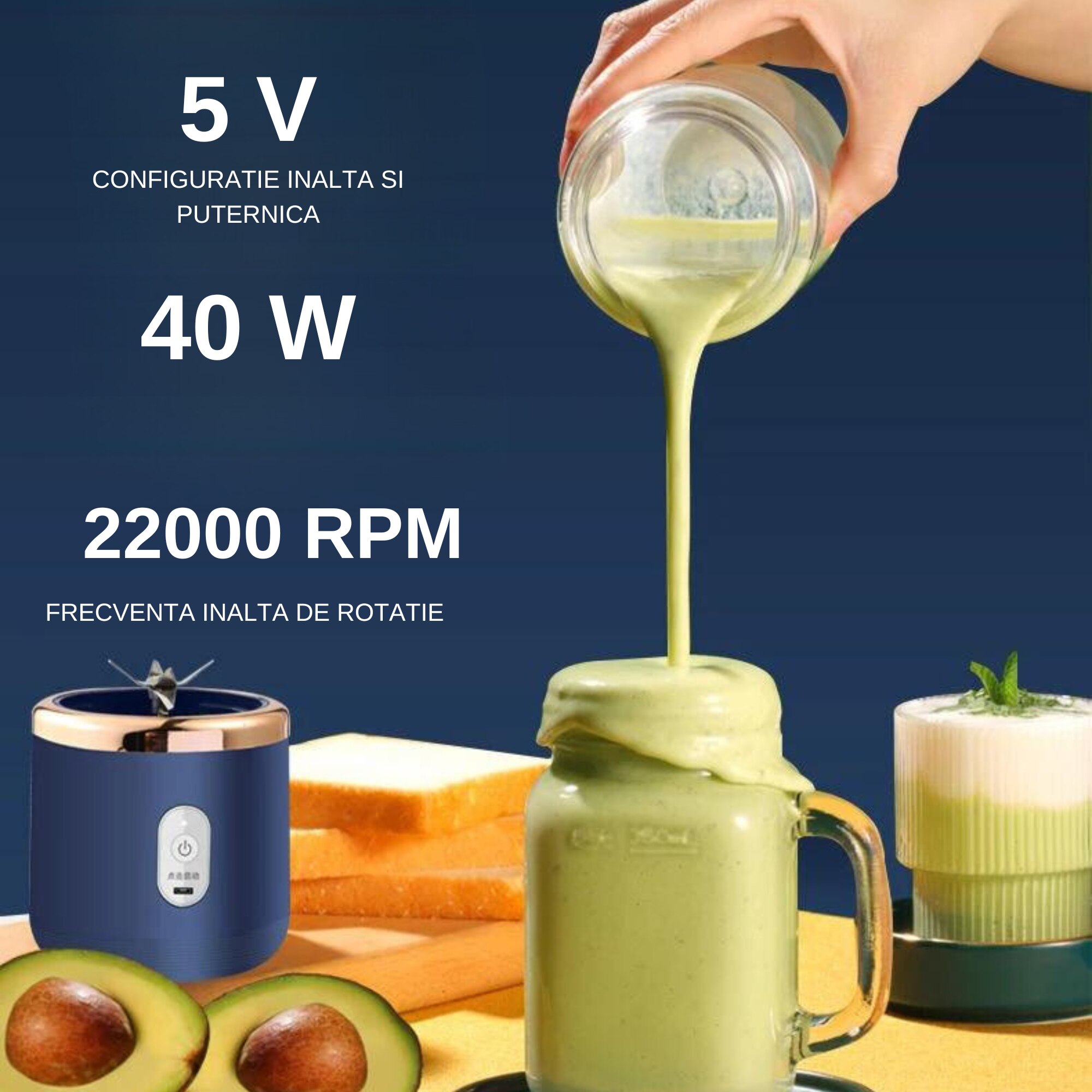 Mini Blender Portabil Electric Incarcare Usb Lame Din Inox D