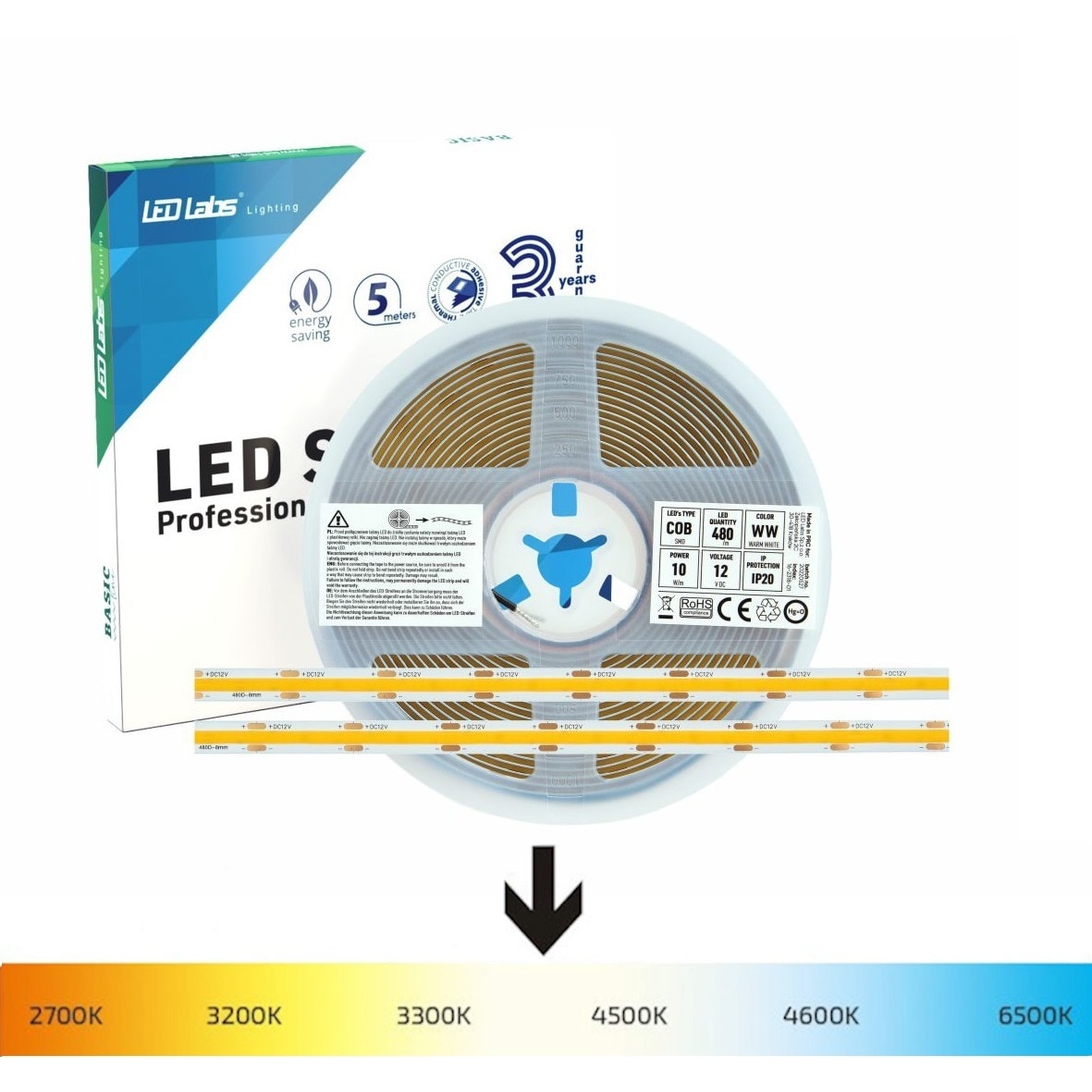 Banda LED Smd 12V 2400 COB 5m Alb EMAG Ro