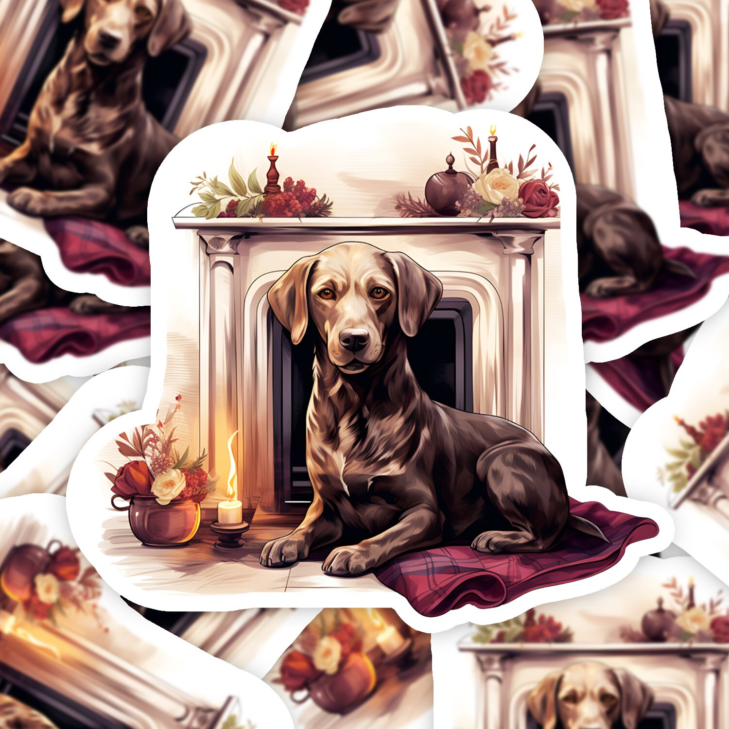 Set 5 Bucati Sticker Decorativ Caine Dachshund Pe Patura Langa