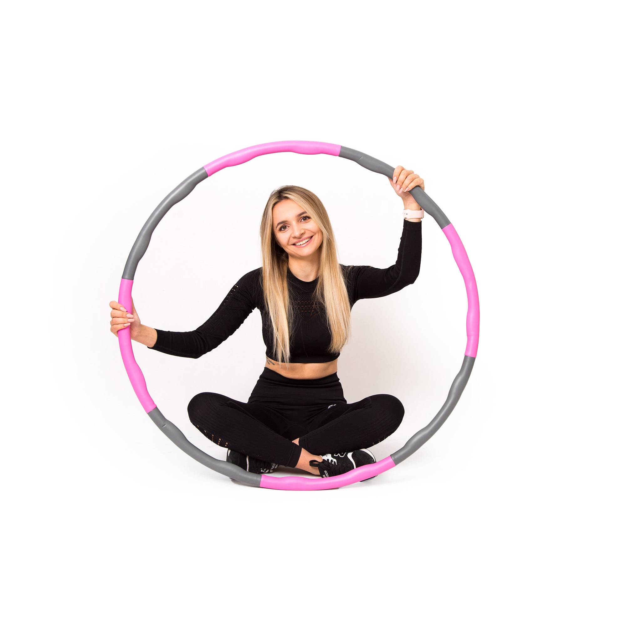 Cerc Gimnastica Hula Hoop Cu Ruleta Diametru 95 Cm Roz Gri EMAG Ro