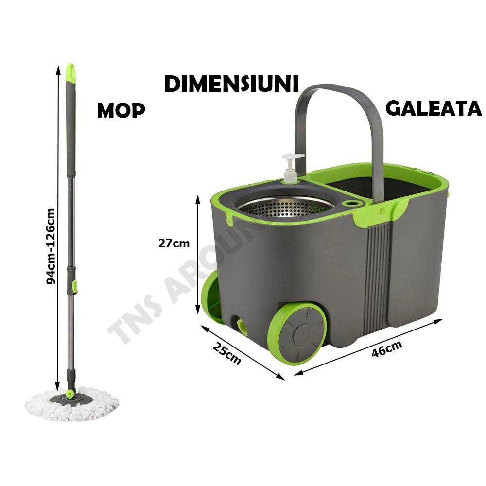 Set Mop Rotativ Premium TNS Centrifuga Inox 2x Rezerve Microfibra