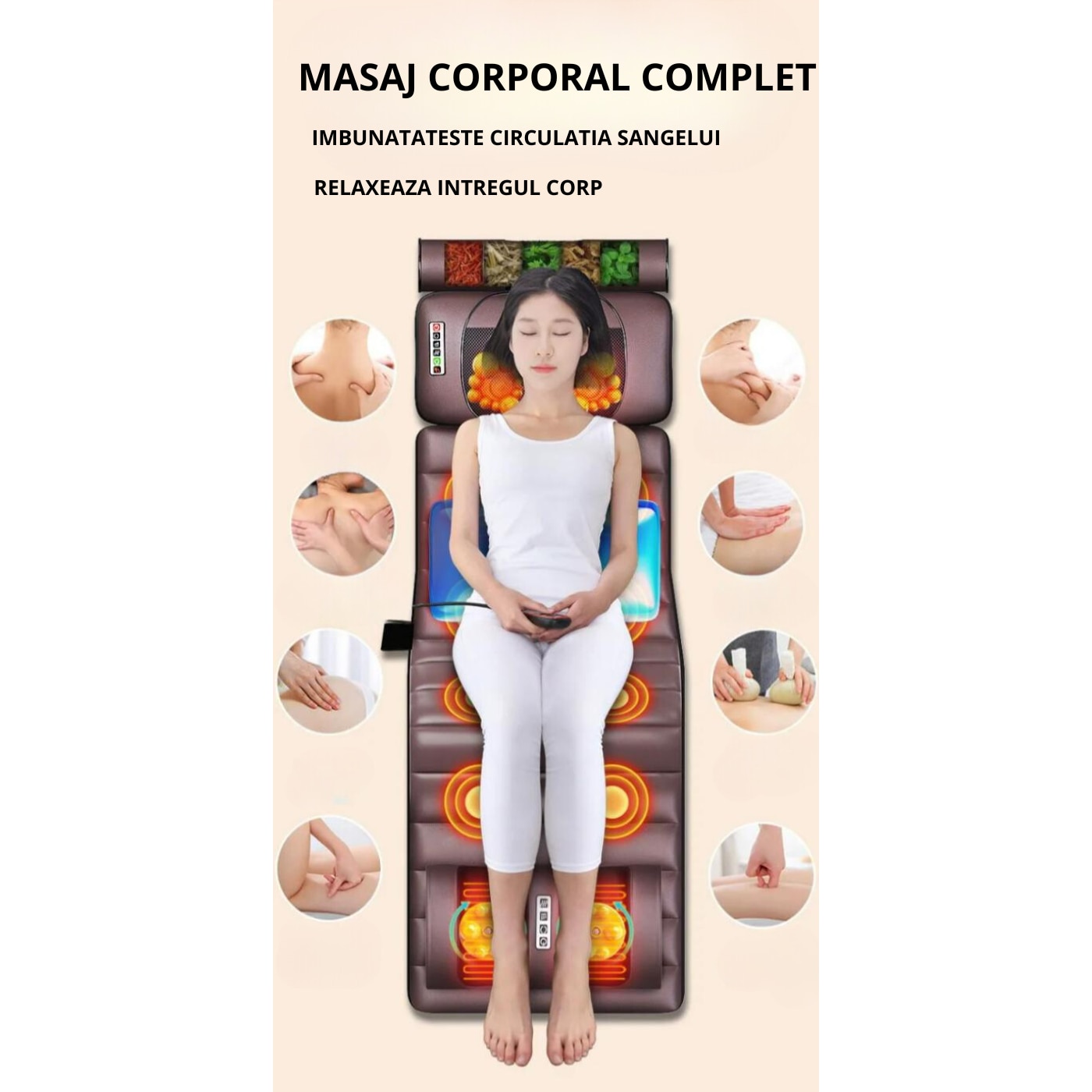 Saltea Masaj Corporal Complet In Detasabil Shiatsu Perna