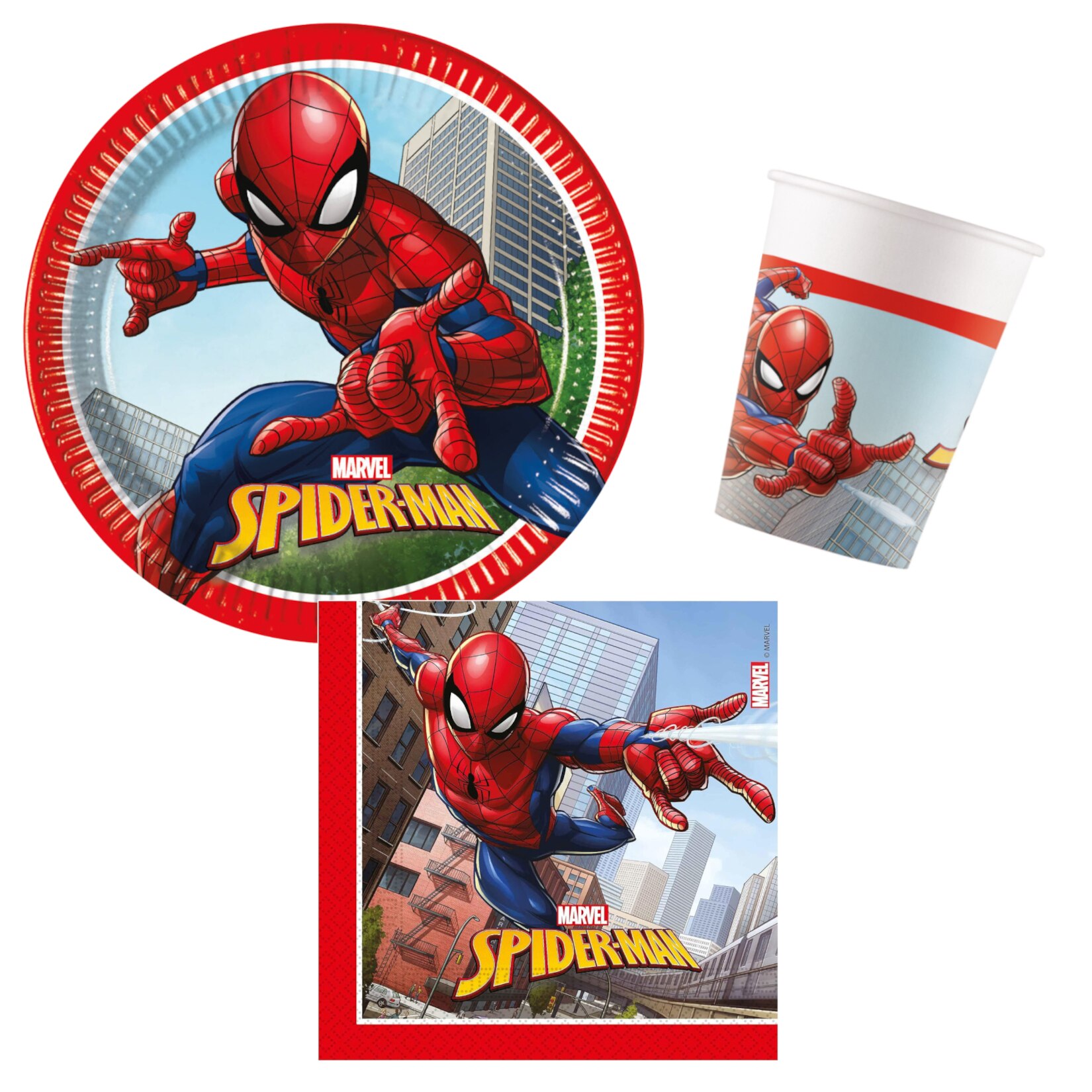 Set Piese Articole Party Spiderman Pahare Farfurii Servetele