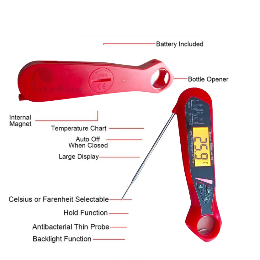 Termometru Digital Alimente Bucatarie Mancare 2 X Sonda Inox Functie