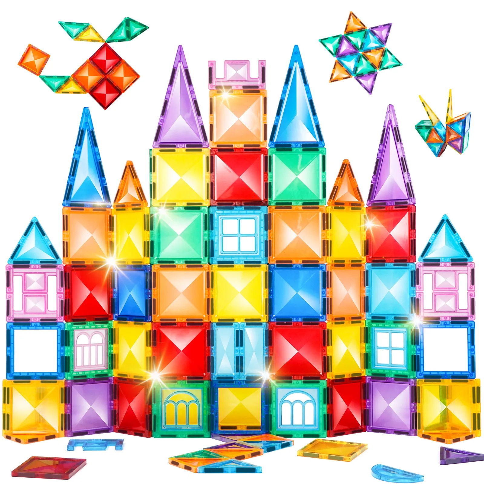 Set De Constructie Magnetic Tiles 72 Piese Mari Model Diamant