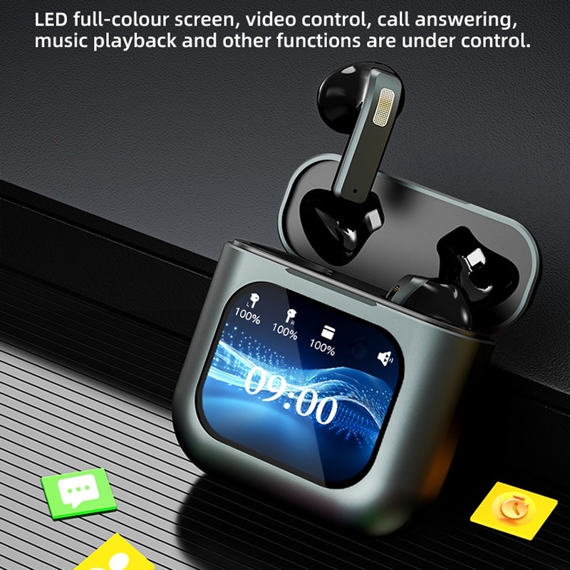 Casti Fara Fir Bluetooth TWS Ecran Tactil LED Controler Video