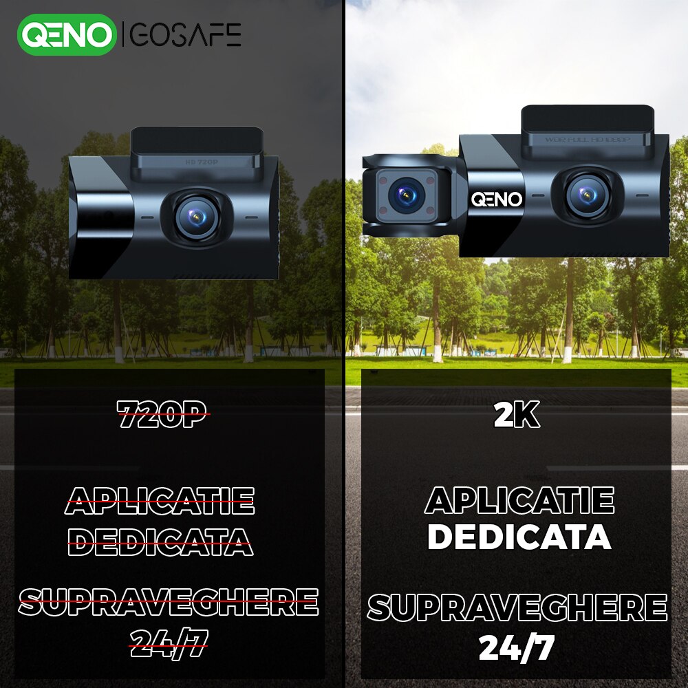 Camera Auto De Bord Tripla K Full Hd P Qeno Gosafe Wdr Gps