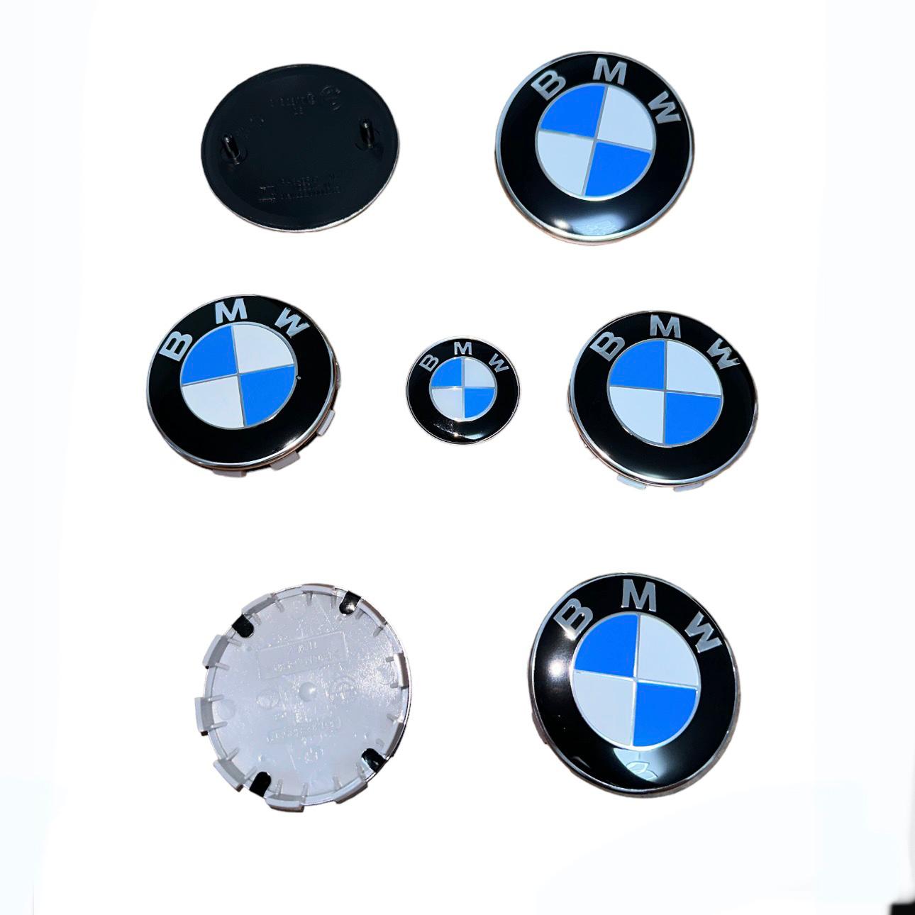 Set Embleme BMW 7 Piese Alb Albastru Capota Portbagaj 82 74 Mm Jante