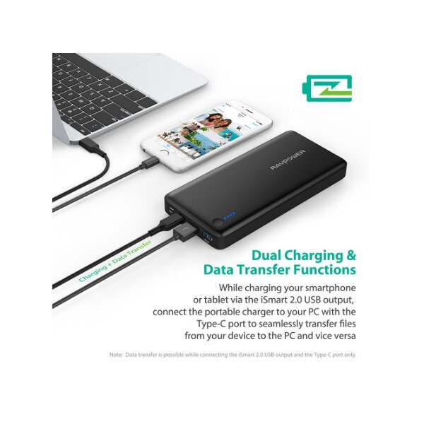 Baterie Externa RavPower 20100mAh 1XUSB C 2 X Micro USB Recomandat