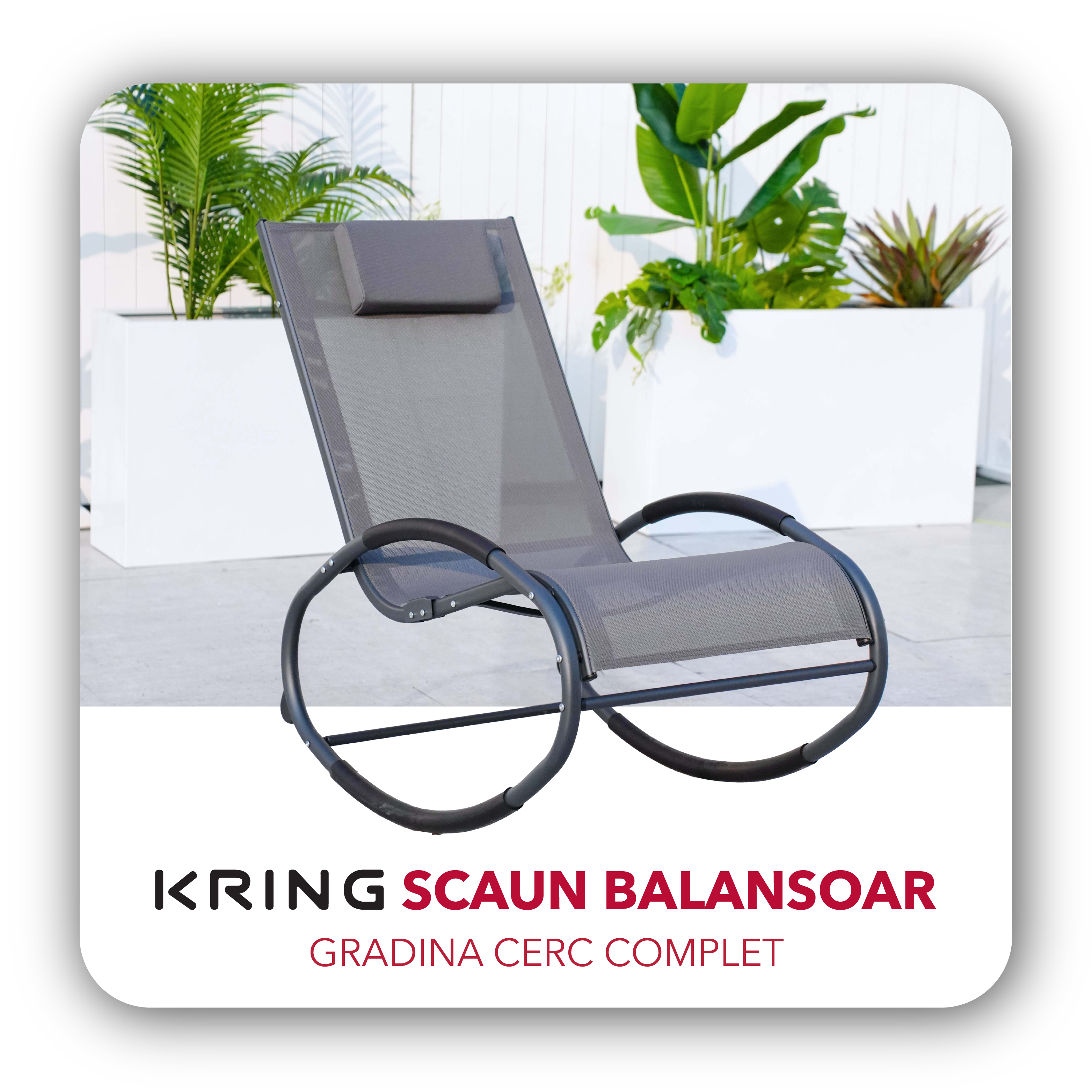Scaun balansoar gradina Kring Cerc complet, 146x63x95cm, culoare gri 1 res 64df91deee705bbce7d4faf8b98ee4a4