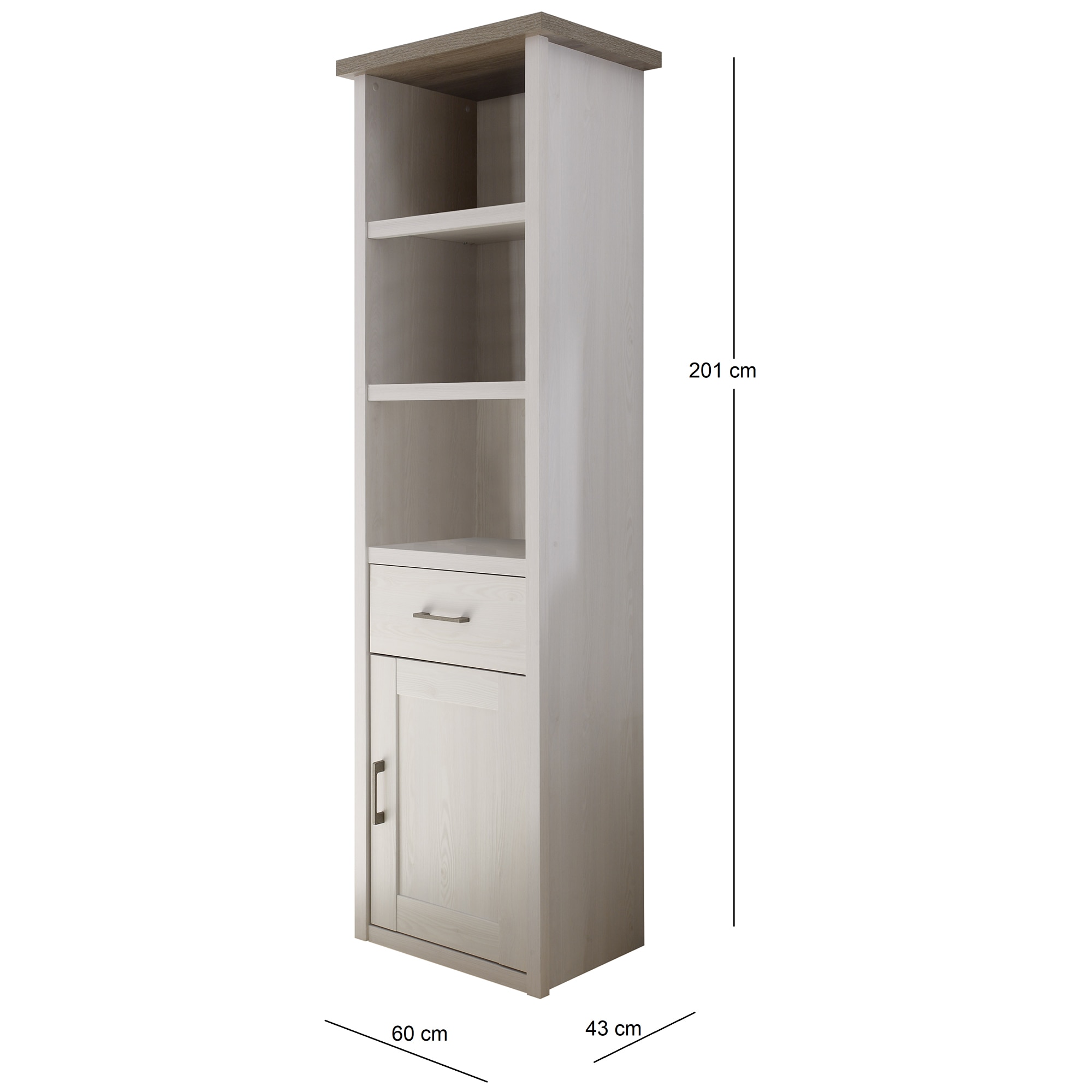 Raft tineret Luca, 60x43x201, 3 rafturi, 1 sertar, 1 usa, culoare Pin Alb, Trufa 1 res 66ae0386a31d92196fb93b9d66879741