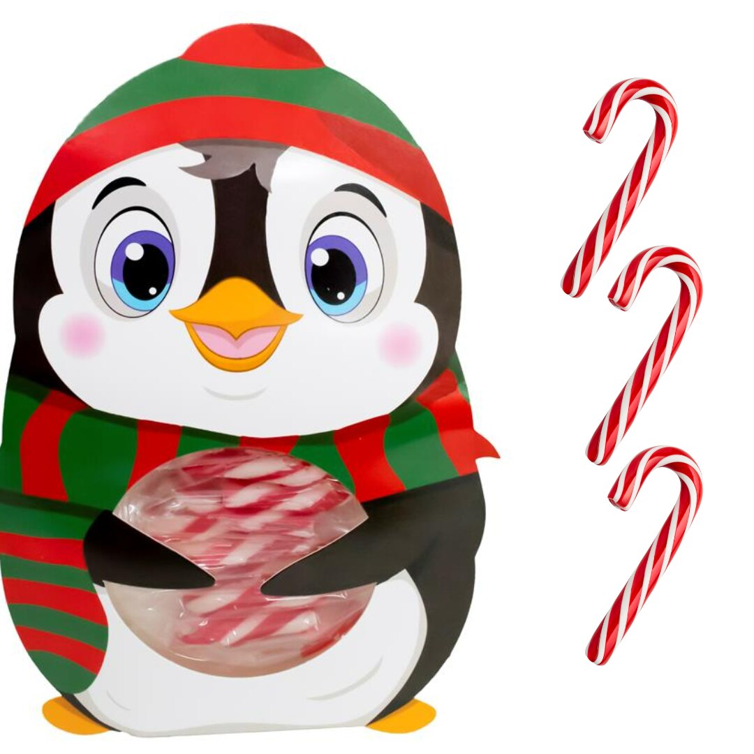 Acadele bastonase de Craciun, set de 10 bucati, comestibile, ambalate intr-o cutie decorativa in forma de pinguin 3 Unknown Image