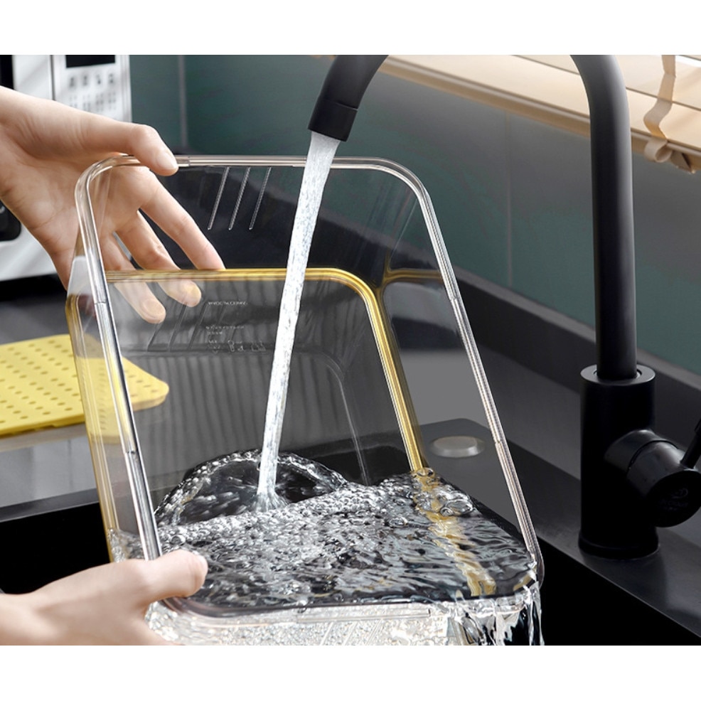 Cutie de depozitare, AT PERFORMANCE®, pentru frigider cu timer manual, transparenta si usor de curatat, premium, 11 X 22.5 X 32.5, culoare gri - Cutii alimentare - atMag.ro