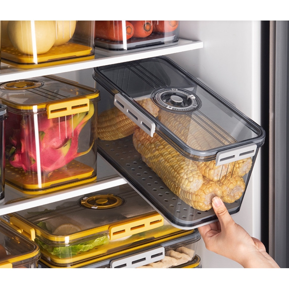 Cutie de depozitare, AT PERFORMANCE®, pentru frigider cu timer manual, transparenta si usor de curatat, premium, 11 X 22.5 X 32.5, culoare gri - Cutii alimentare - atMag.ro