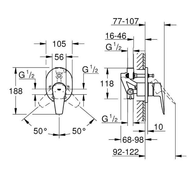 Sistem de dus incastrabil complet Grohe BauEdge, para de dus, palarie de dus, cartus ceramic, furtun 1.5 m, crom 1 res ef84da5388eb356961433585c57d27e5