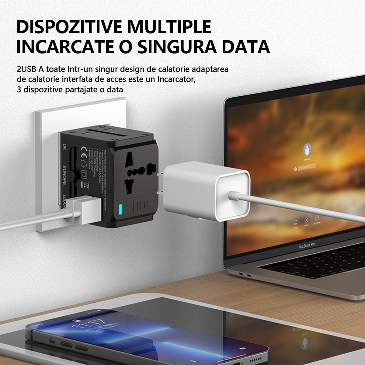 Adaptor universal de calatorie, cu porturi USB duble, Begleri®, Incarcator universal All-in-One Power for European EU US UK AUS, Negru, 6.2x5.0x5.6cm 1 res a3112be6045562b52e906177ceecb4e5