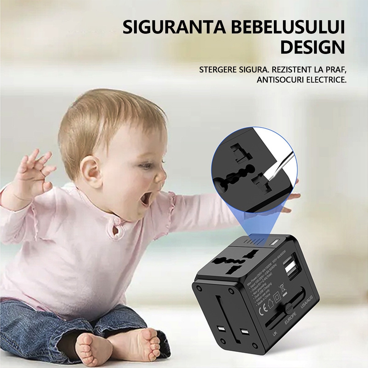 Adaptor universal de calatorie, cu porturi USB duble, Begleri®, Incarcator universal All-in-One Power for European EU US UK AUS, Negru, 6.2x5.0x5.6cm 3 res dac37bd0089eca1be82ba7d47cf7545d