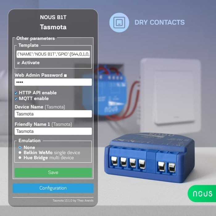 Releu inteligent Nous B2T PM, 16A, Wi-Fi, Tasmota, Matter, Monitorizare energie - 1 canal, ESP32 6 res 90906c8079eacd0f55dbbf248c62874c