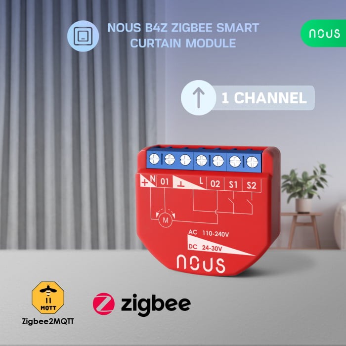 Releu inteligent pentru perdele si draperii Nous B4Z ZigBee, 1 canal 1 res 6f9ab121e1a7d6762317e46f302224d3