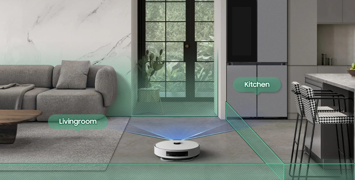 Robot de aspirare Samsung BESPOKE Jet BOT Combo™ AI Steam VR7MD97714G/GE, Mop rotativ, Autocuratare lavete, Recunoastere obiecte AI si suprafete, LiDar , Senzor 3D, Monitorizare Video, Statie de colectare Clean Station, putere de aspirare 6000Pa, Grej 5 res a0cf0cd63458903f4fafeab851031eb9