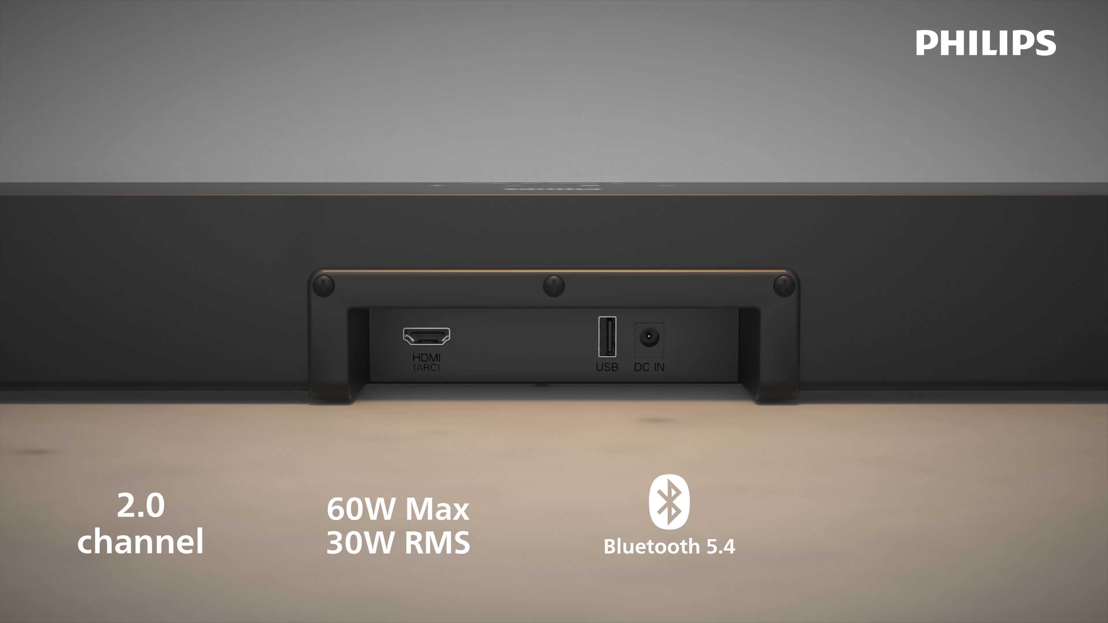 Саундбар Philips TAB4000/10, 2.0, 60W, Bluetooth, HDMI ARC, Черен - eMAG.bg