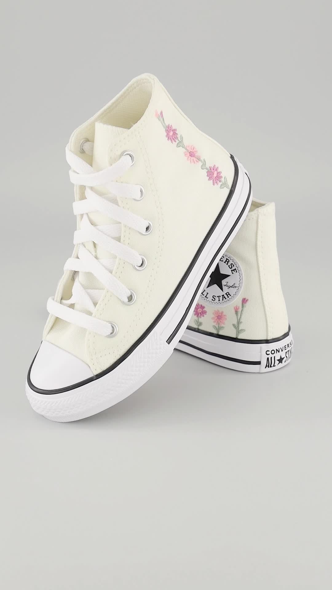 a_ya78♡ Converse, Pantofi sport cu flori Chuck Taylor, Alb, Roz, 37.5 EU