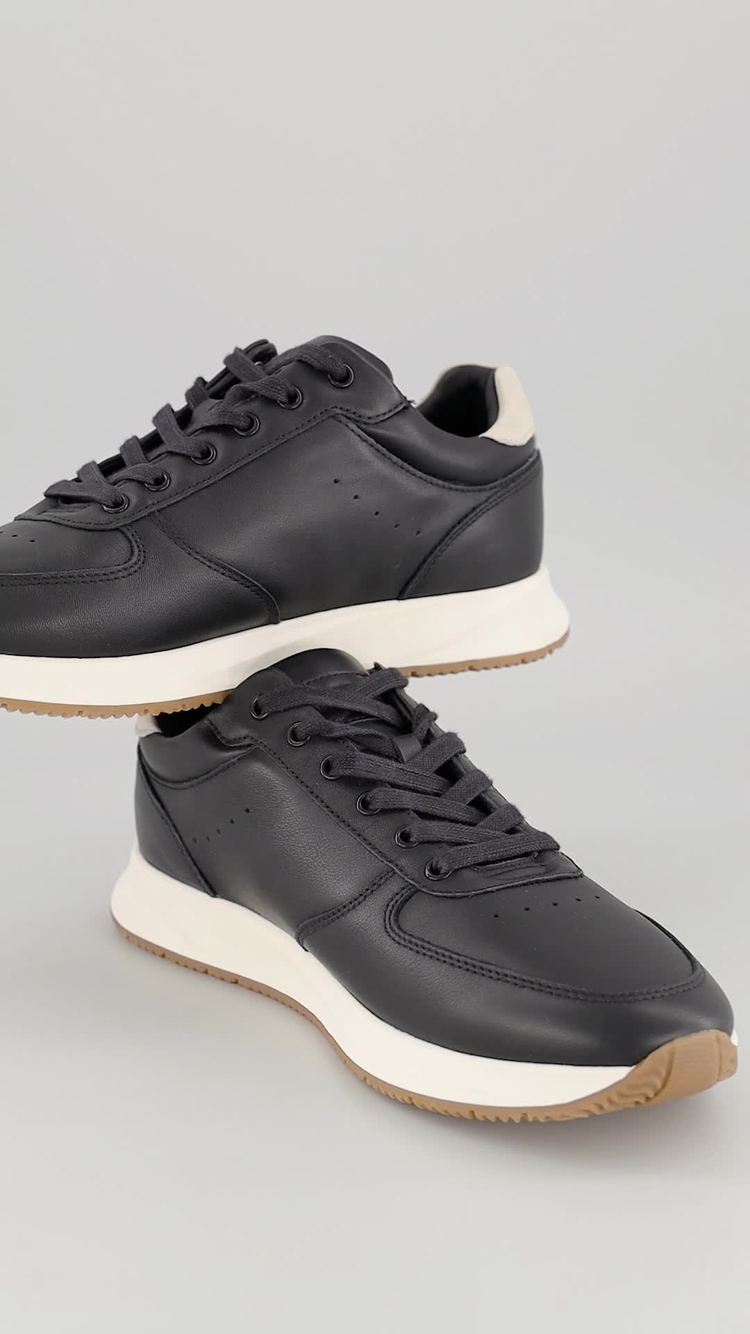 Tommy Hilfiger, Pantofi sport low-cut din piele, Negru, Alb murdar