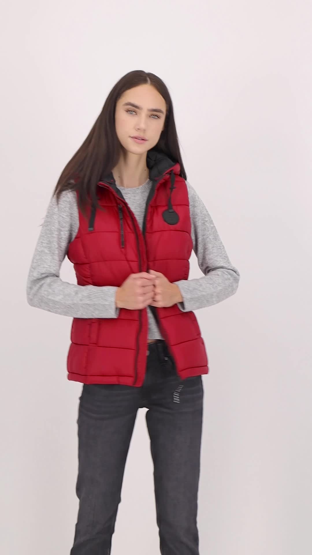 Pepe Jeans London, Vesta cu vatelina, gluga si fermoar Chia, Rosu inchis, L  - eMAG.ro