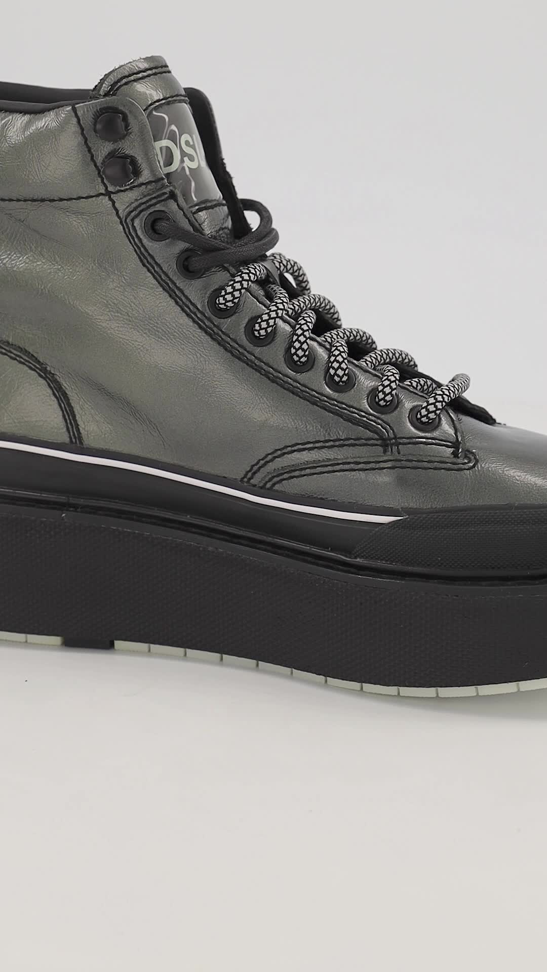 Diesel, Pantofi sport inalti flatform din piele Scirocco, Gri