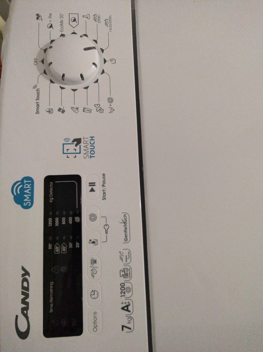 Masina de spalat rufe cu incarcare verticala Candy CST G372D-S, 7 kg, 1200 rpm, A+++, Display LCD, Functii SMART prin Tehnologie NFC, Alb.