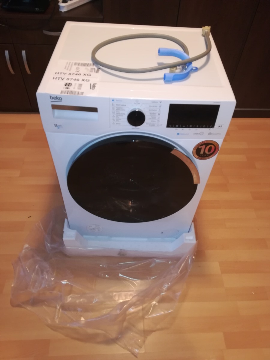 Masina de spalat rufe cu uscator Beko HTV8746XG, Spalare 8 kg, Uscare 5 kg, 1400 RPM, Clasa C, HomeWhiz, SteamCure, IonGuard, Motor ProSmart Inverter, Alb