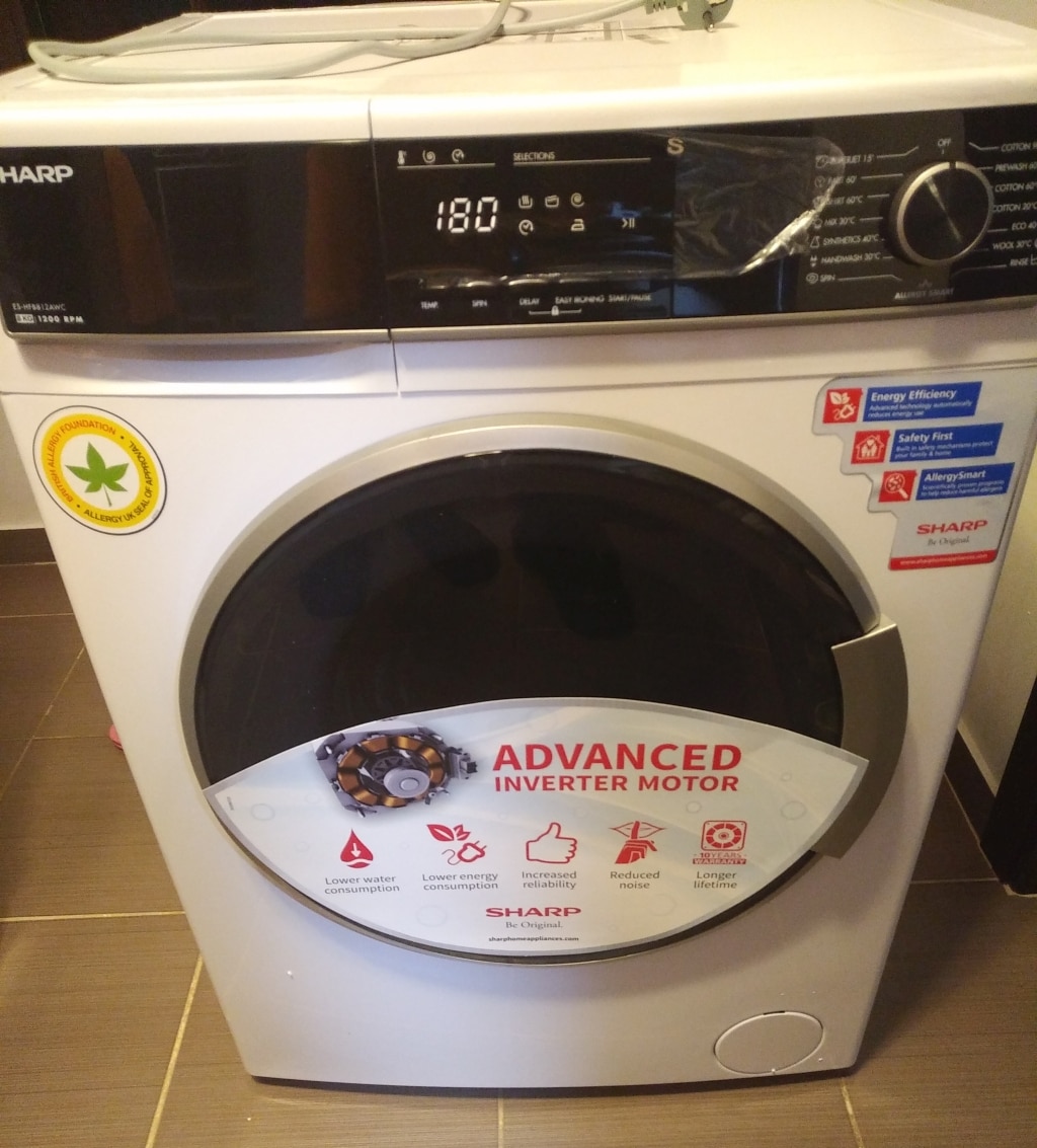 Masina de spalat rufe frontala SHARP ES-HFB812AWC, Motor Advanced Inverter, 8 kg, 1200 rpm, Clasa C, Alb