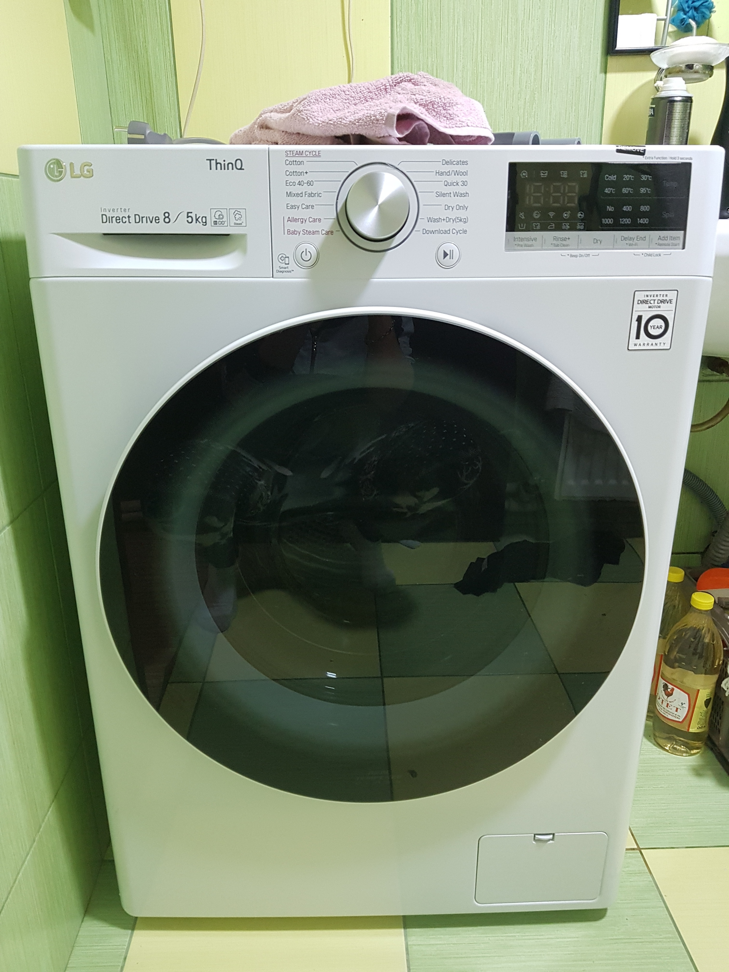 Masina de spalat rufe cu uscator LG F4DN408S0, 1400 RPM, Spalare 8 kg, Uscare 5 kg, Clasa D, Motor Direct Drive, Spa Steam, Smart Diagnosis, Wifi, Alb