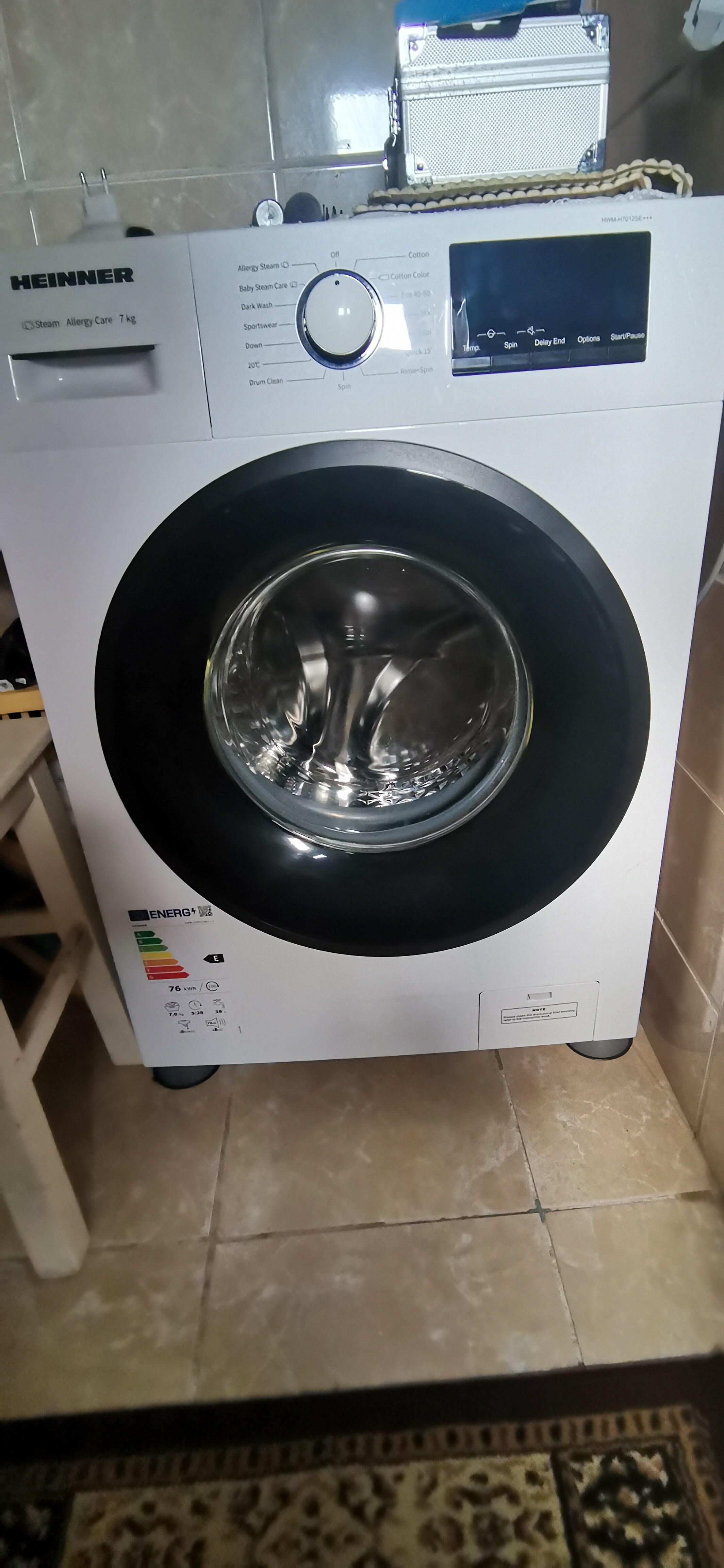 Masina de spalat Heinner Slim HWM-H7012SE+++, 7 kg, 1200 rpm, Clasa E, Steam, Display LED, Alb