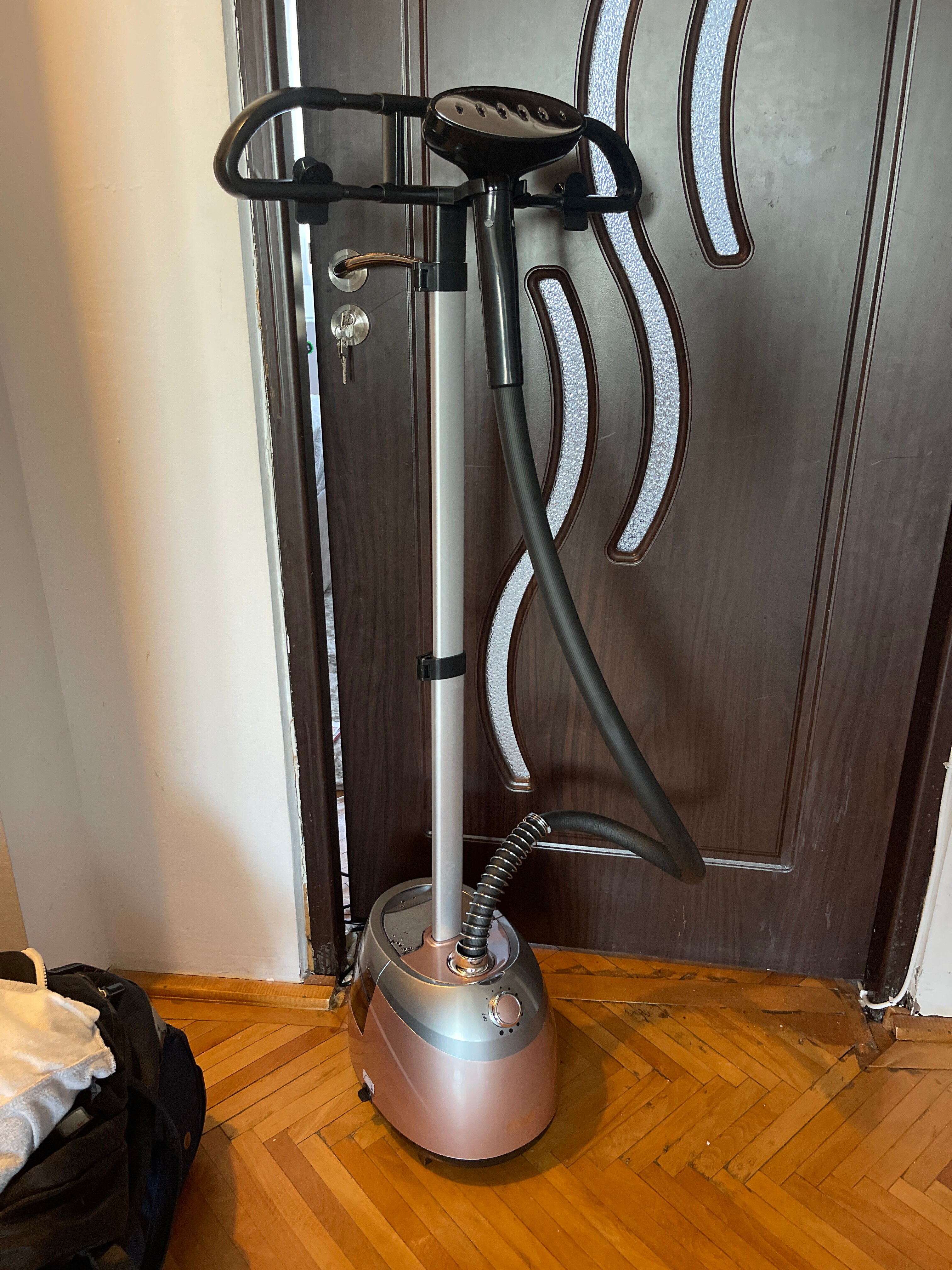 Fier de calcat profesional Garment Steamer DSP, Vertical, Putere 2000 W, 4 Trepte de putere, Talpa metalica, Capacitate bazin 2.5 L, Dubla protectie la supraincalzire, Maro