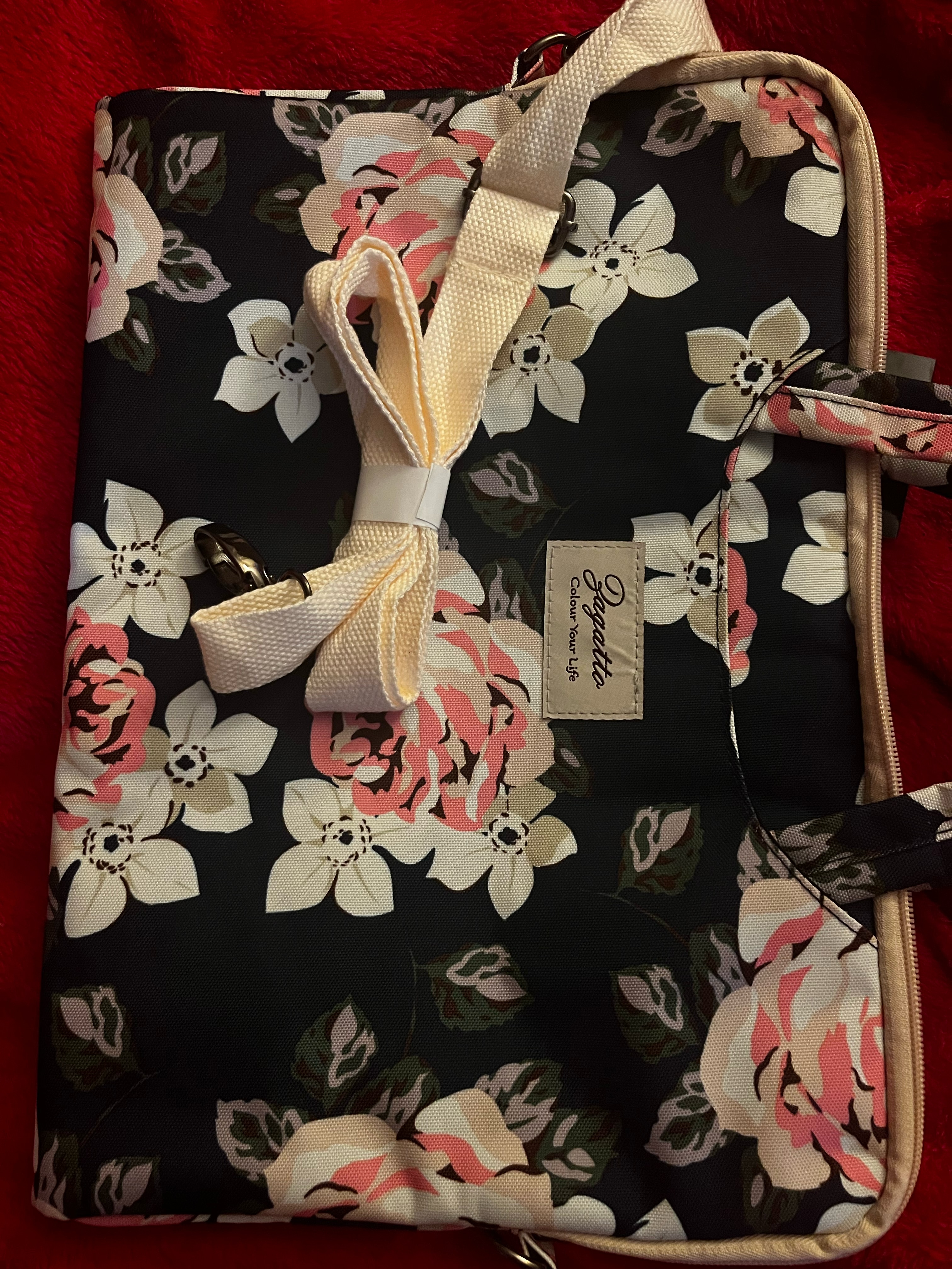 Geanta laptop dama, 15.6 inch, Zagatto®, Albastra, 40.5x29x2.5 cm, Impermeabila, Eleganta, Business, Model floral, Curea de umar reglabila si detasabila, Poate fii transformata in husa laptop, Pentru notebook, ZG635