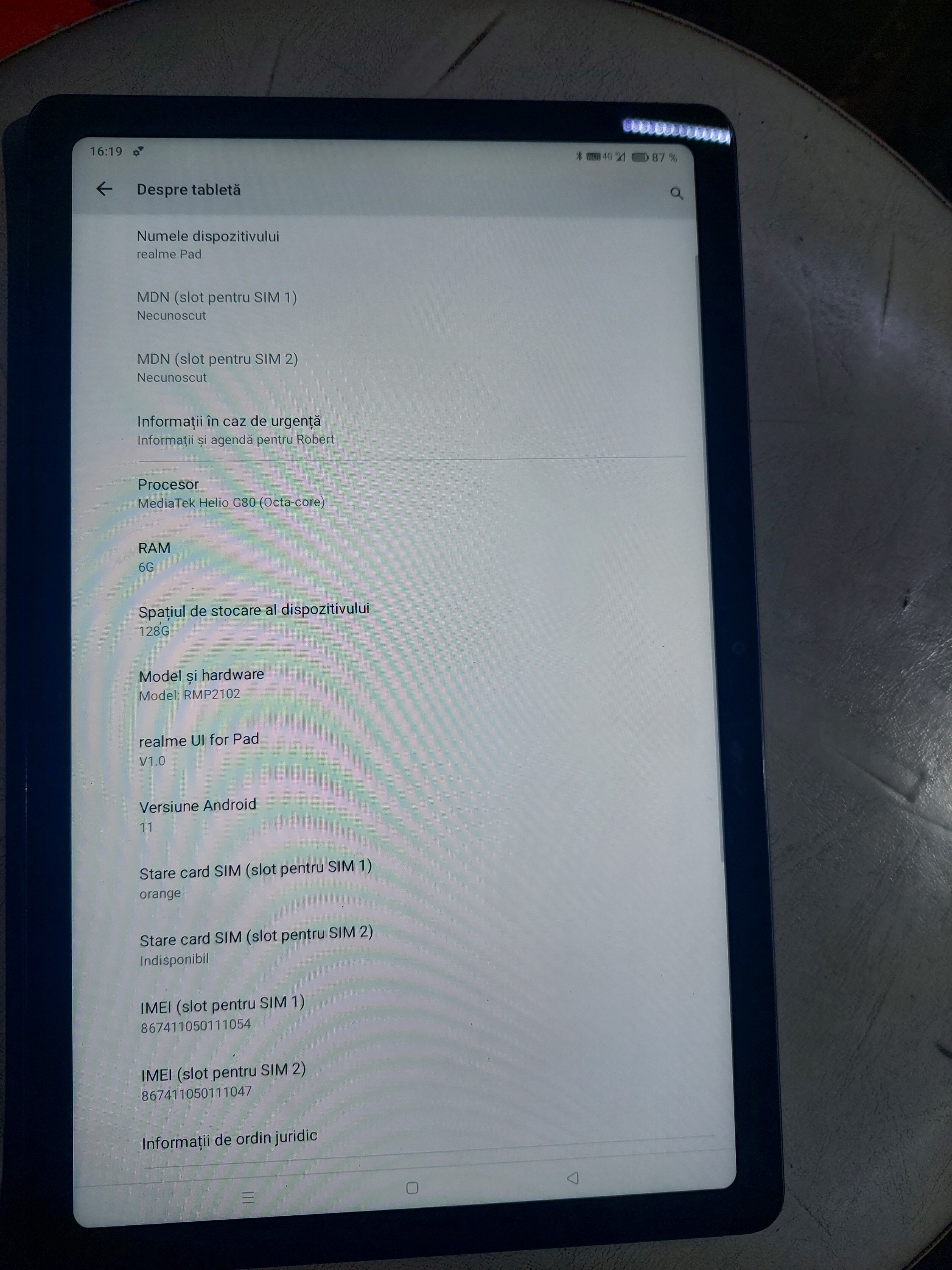 Tableta Realme Pad, 10.4", Octa- Core, 6GB RAM, 128GB, 4G, Grey