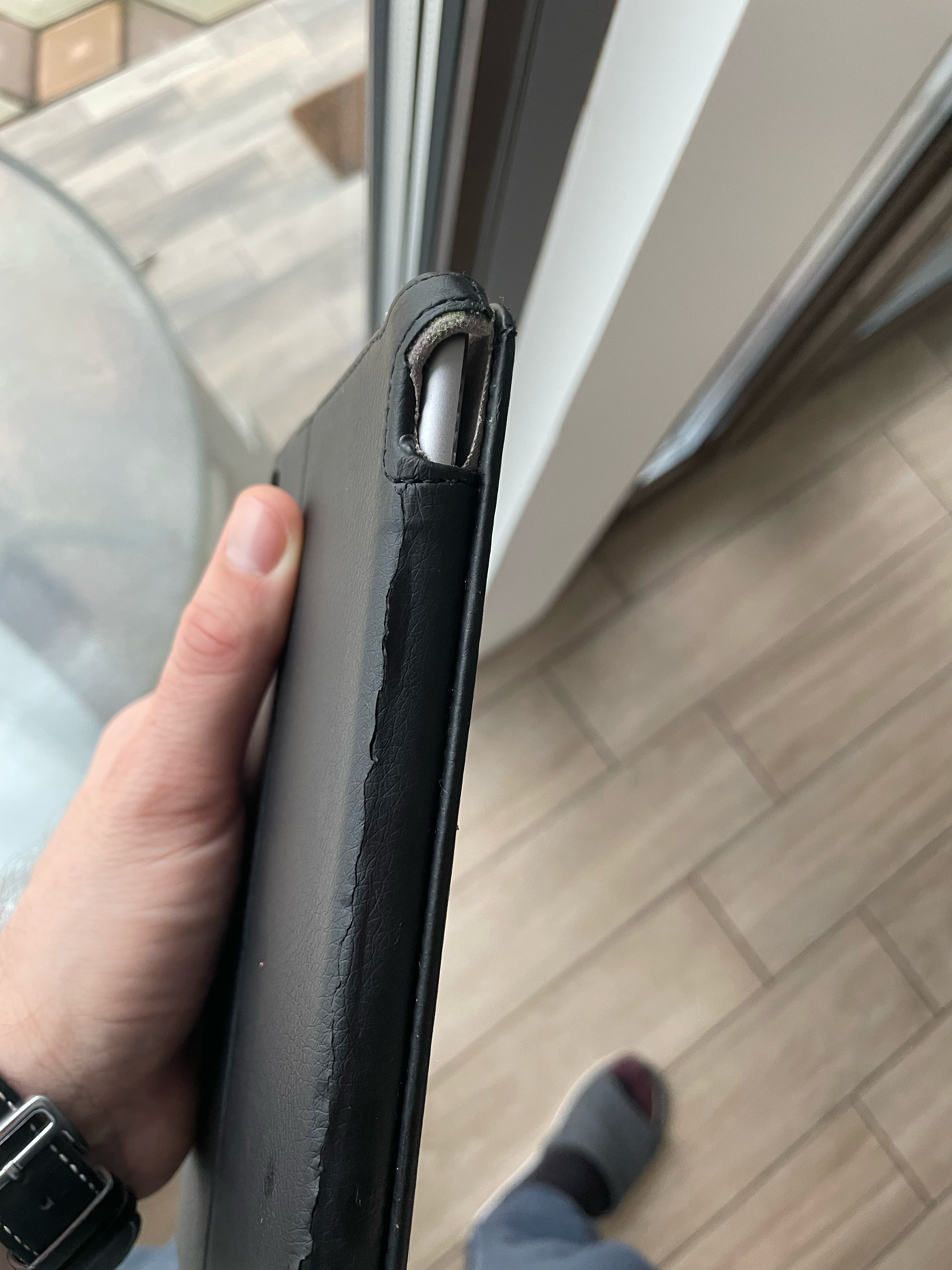 Husa de protectie Khomo, Piele, Flip Cover, iPad Mini 4, Negru