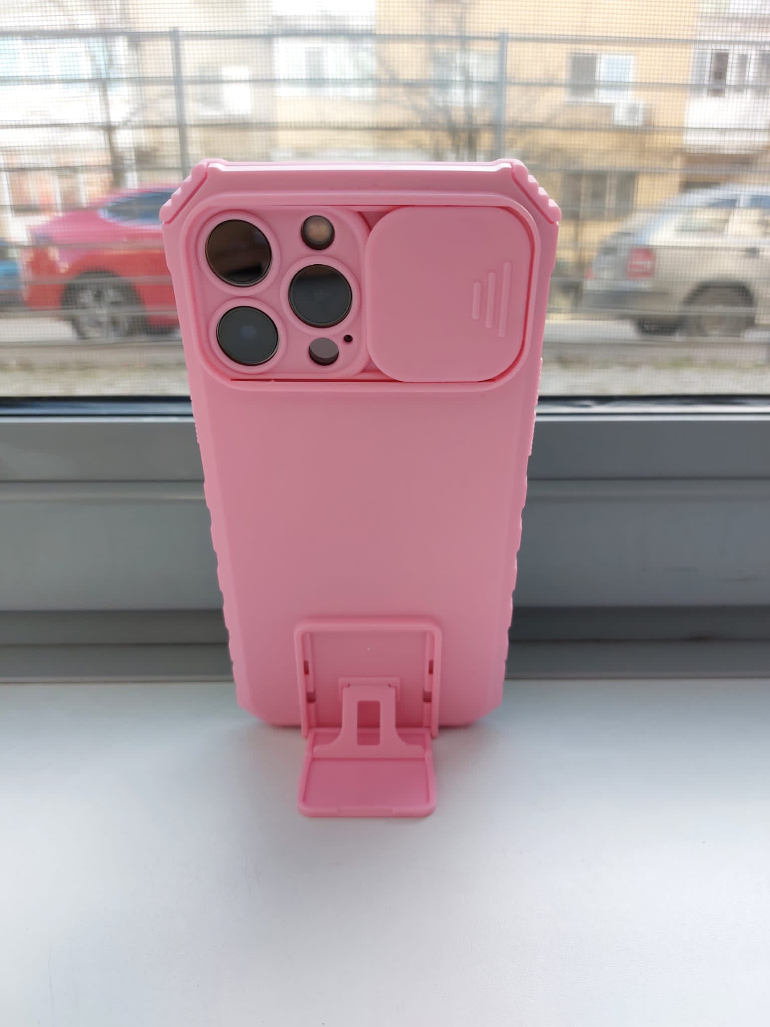 Husa Defender cu Stand pentru iPhone 13 Pro Max, Negru, Suport reglabil, Antisoc, Protectie glisanta pentru camera, Flippy