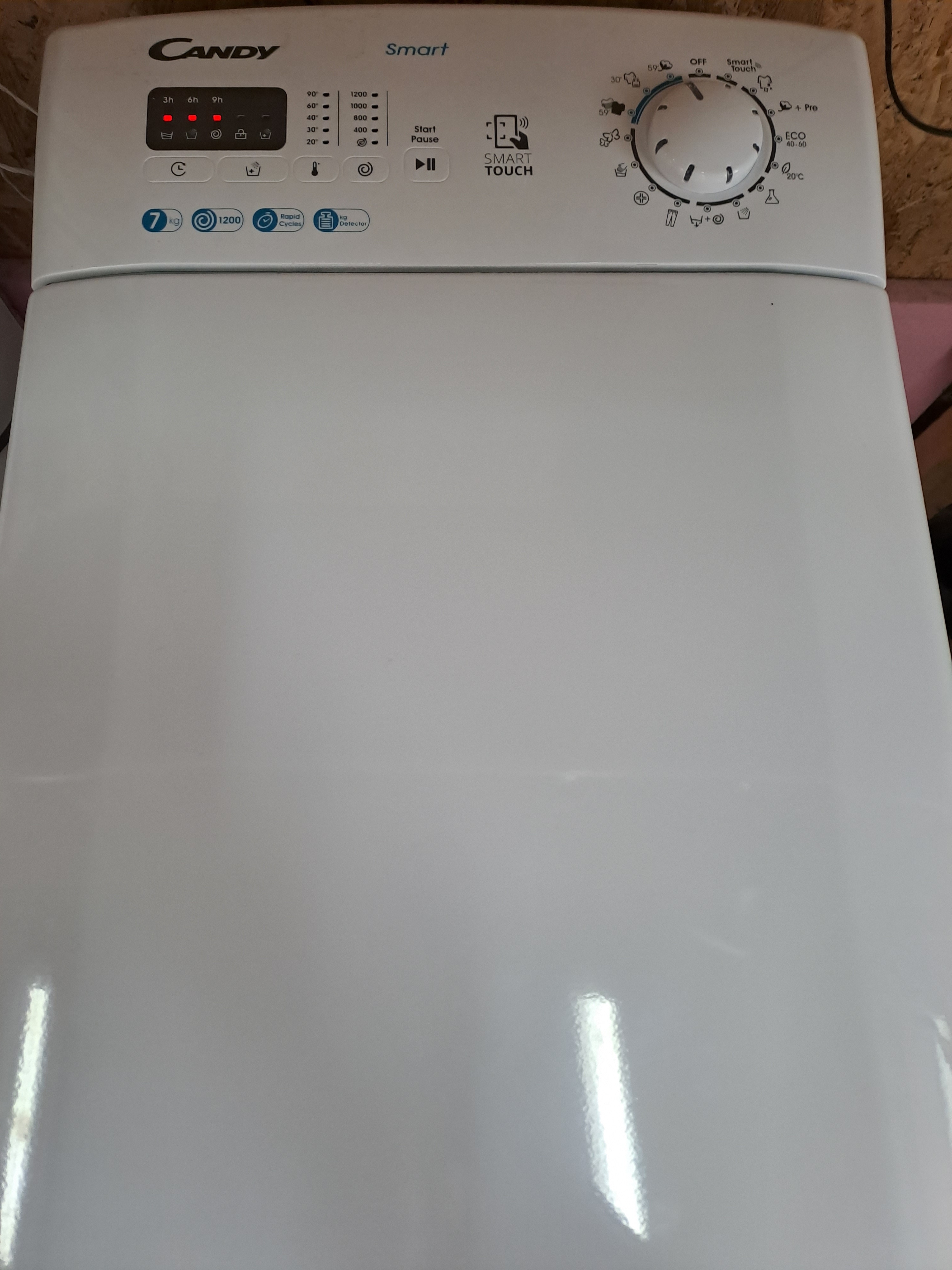 Masina de spalat rufe cu incarcare verticala Candy CST 27LET/1-S, 7 kg, 1200 rpm, Clasa E, programe Hygiene, Alb